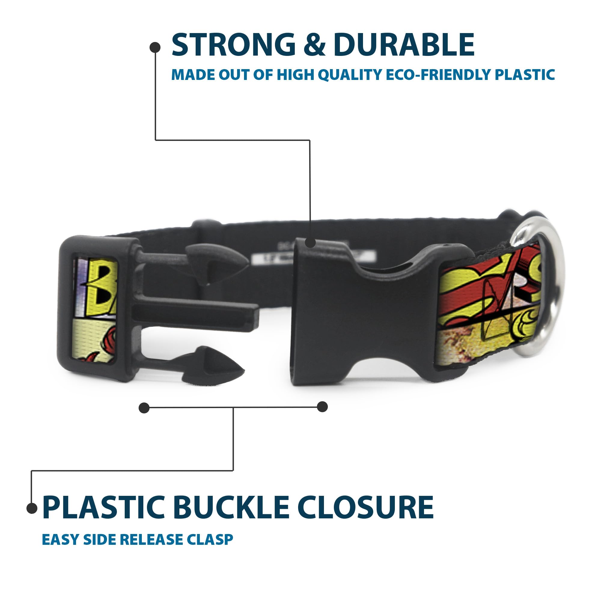Buckle-Down Plastic Clip Collar - Superheroines Wonder Woman/Supergirl/Batgirl - 1.5'' Wide - Fits 16-23'' Neck - Medium