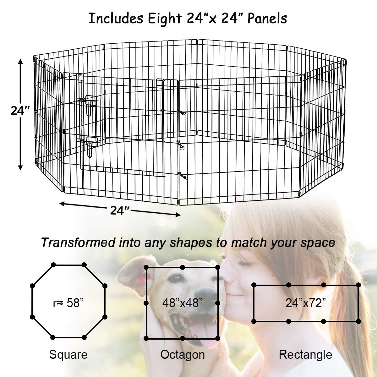 Artmeer Pet Playpen Puppy Playpen Kennels Dog Fence Exercise Pen Gate Fence Foldable Dog Crate 8 Panels 24 Inch Kennels Pen Playpen Options Ideal For Pet Animals Outdoor Indoor(Black 24''X24'')