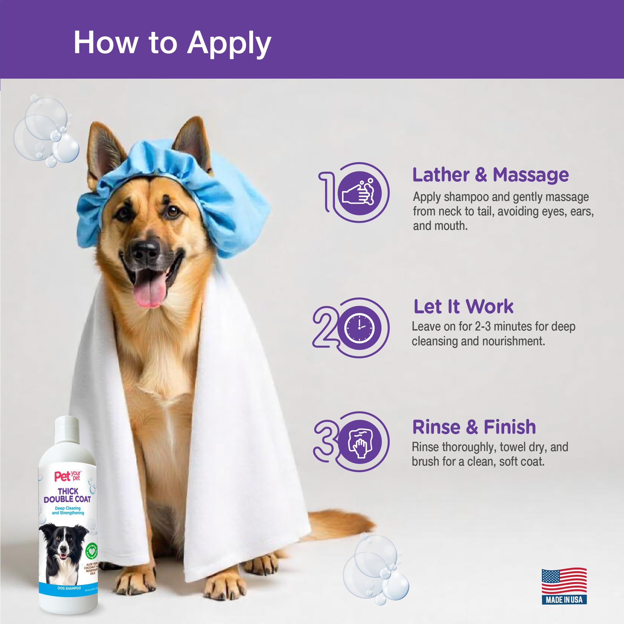 Pet Your Pet Natural Dog Shampoo For Thick Coats - Deep Cleaning Wash With Aloe, Coconut & Rosemary Oil - Deodorizing For Golden