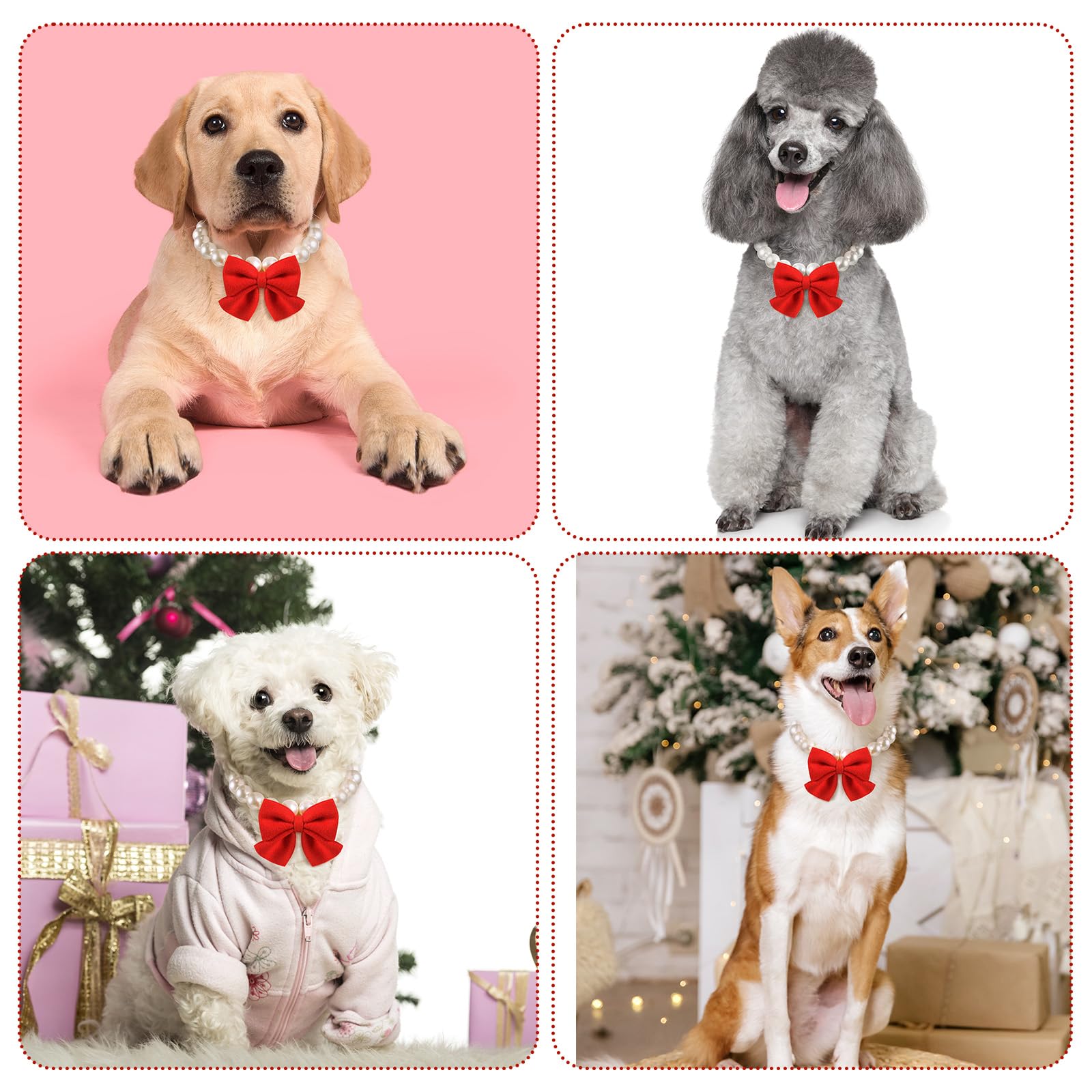 Leifide Chunky Pearl Dog Necklace With Red Bow 20Mm Large Bead Big Pearl Puppy Collar Collar Adjustable Necklace Jewellery Acces