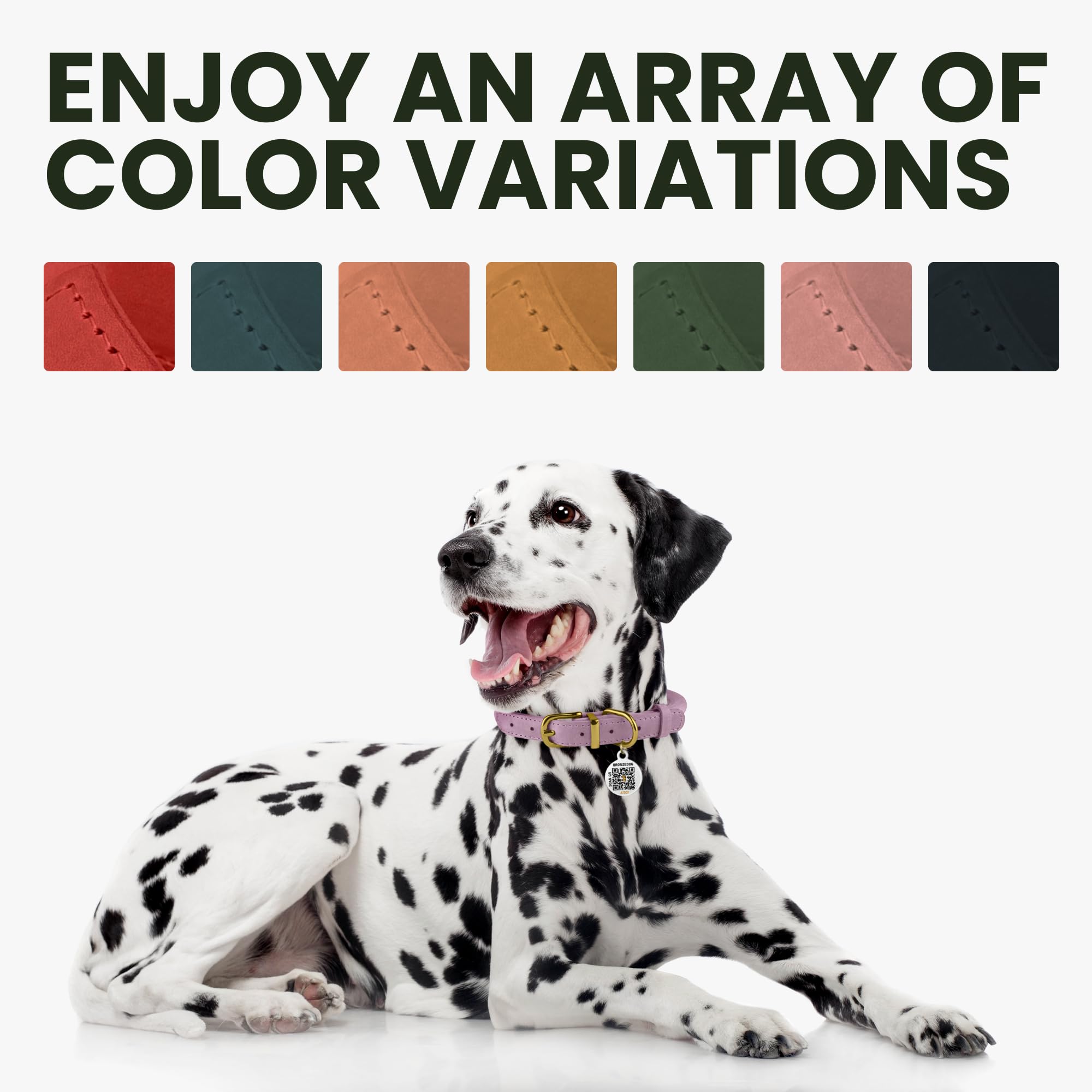 Bronzedog Rolled Leather Dog Collar With Qr Id Tag, Adjustable Soft Round Collars For Small Medium Large Dogs Puppy (19'' - 21''