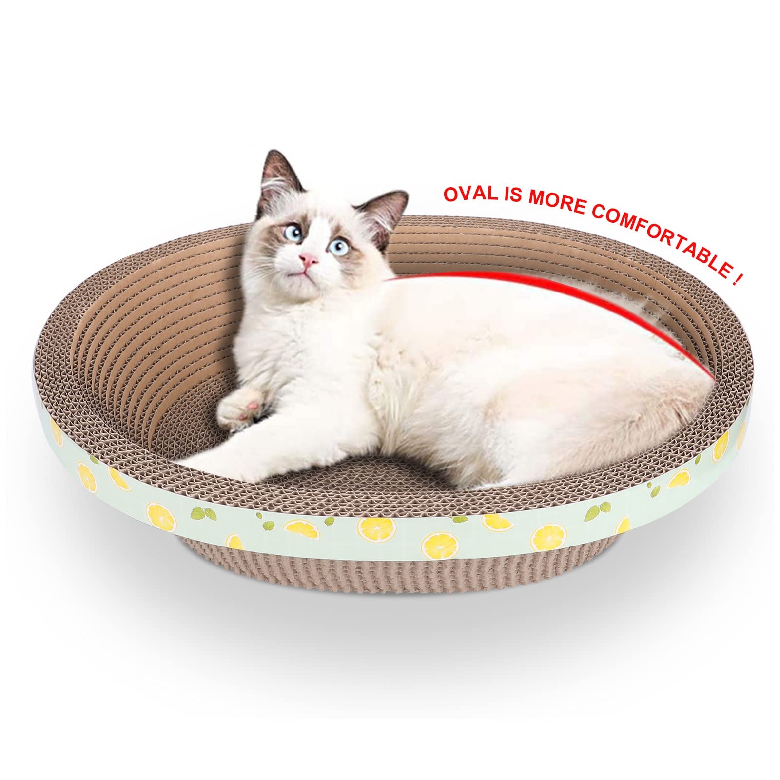 Oval Cardboard Cat Scratcher Bed Scratch Pad Nest Corrugated Scratching Board House, Training Toy For Furniture Protection (17.3')