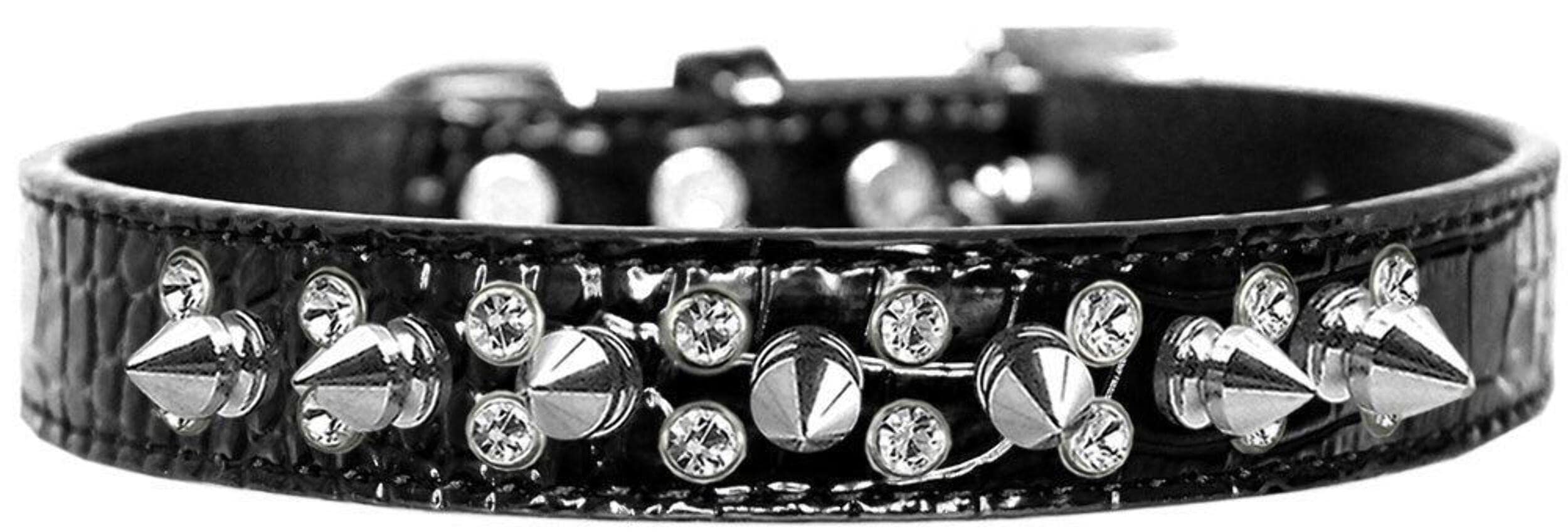 Dog, Puppy and Pet Designer Croc Collar, "Double Crystal & Silver Spikes" Light Pink 12