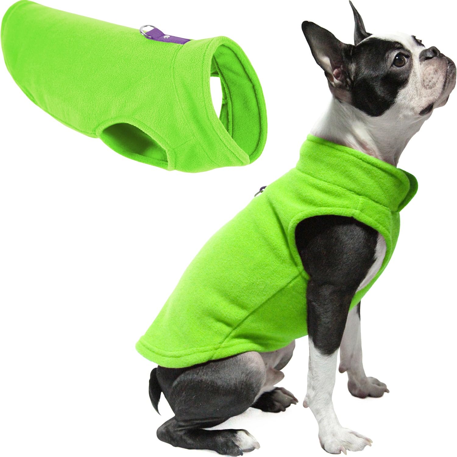 Gooby - Fleece Vest, Small Dog Pullover Fleece Jacket With Leash Ring, Lime, Large