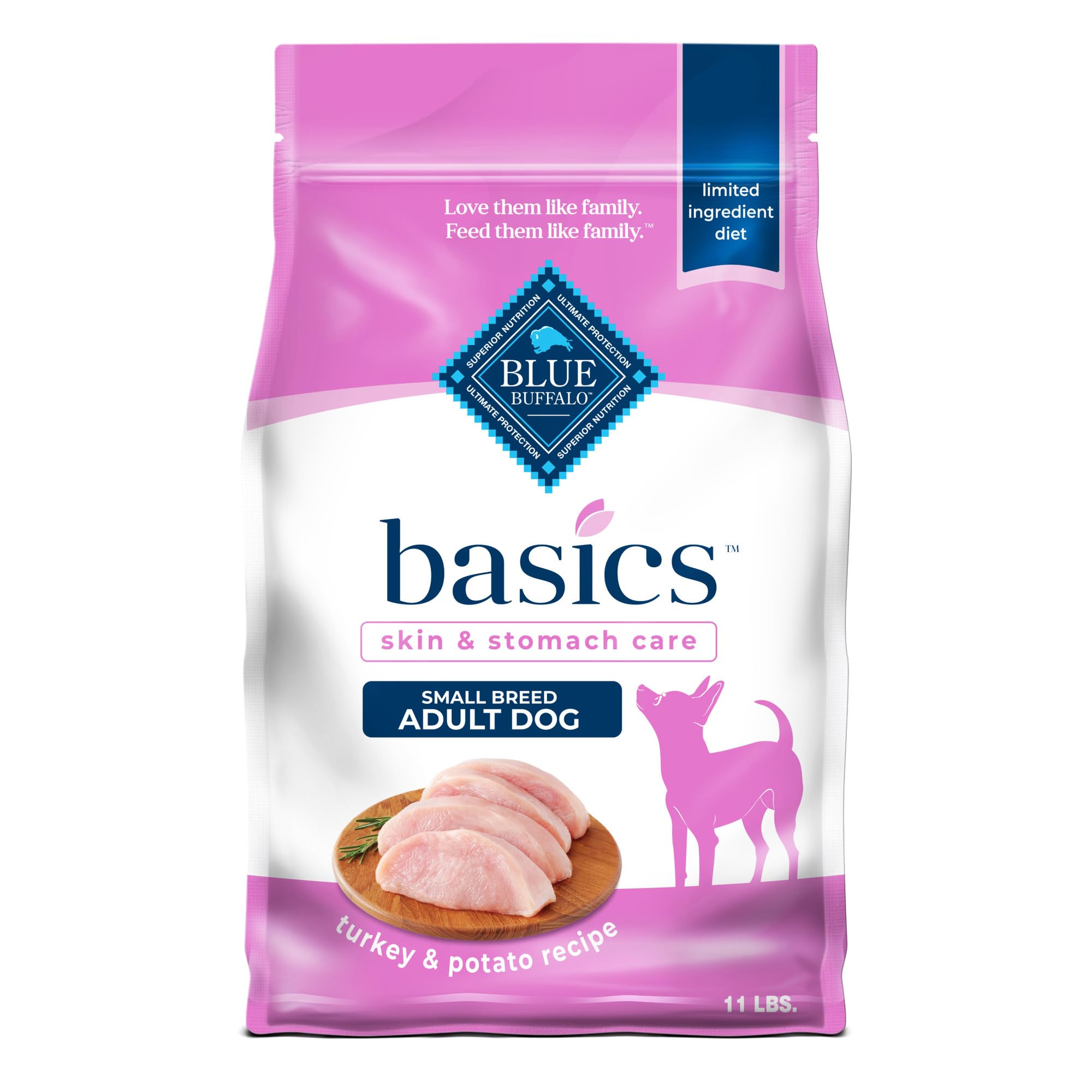 Blue Buffalo Basics Dry Dog Food for Small Breed Adult Dogs, Limited Ingredient Diet, Turkey Recipe, 11-lb. Bag