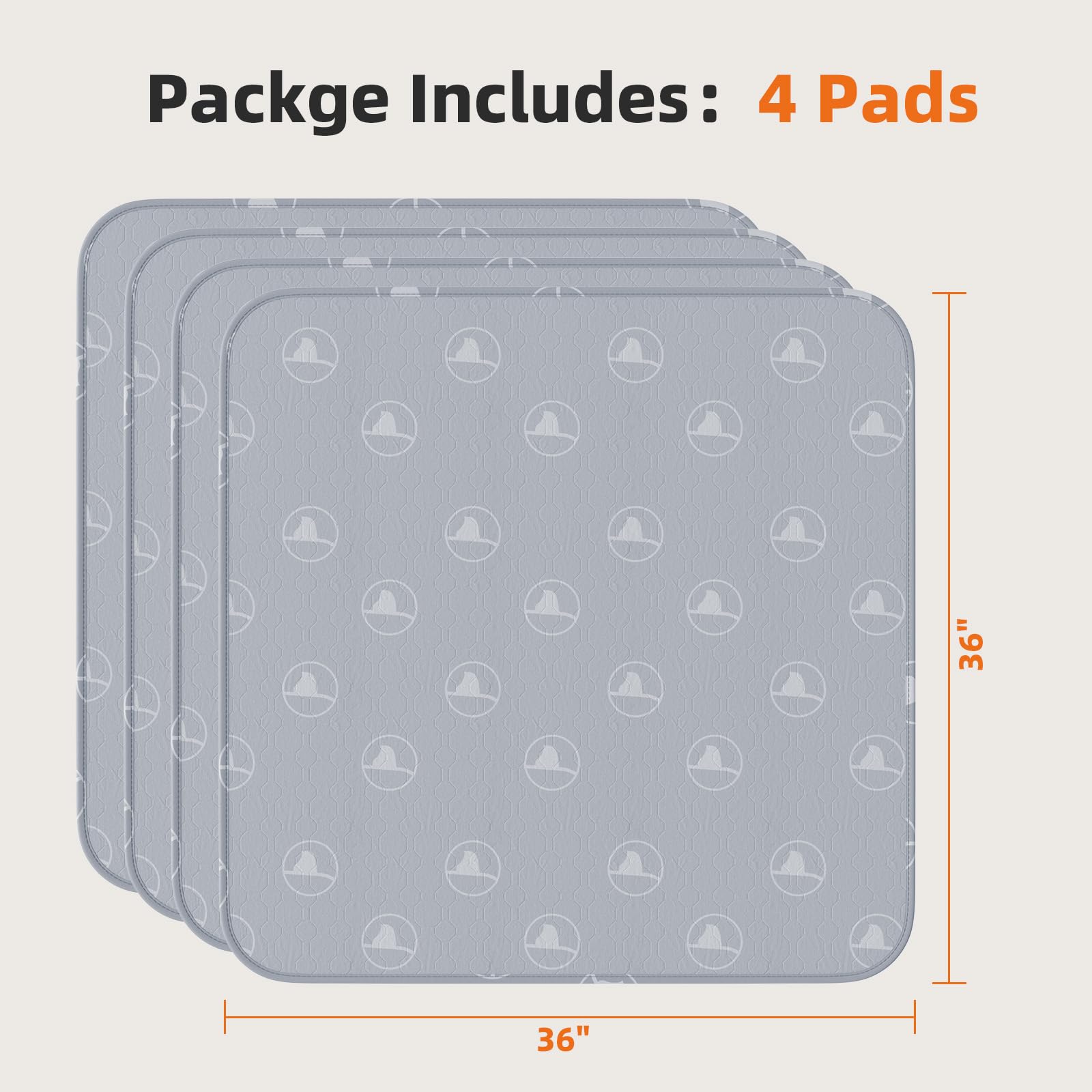 Washable Pee Pads For Dogs 4 Pack, 36'' X 36'' Reusable Pee Pads For Dogs, Super Absorbent Pet Training Pads, Reusable Puppy Pad