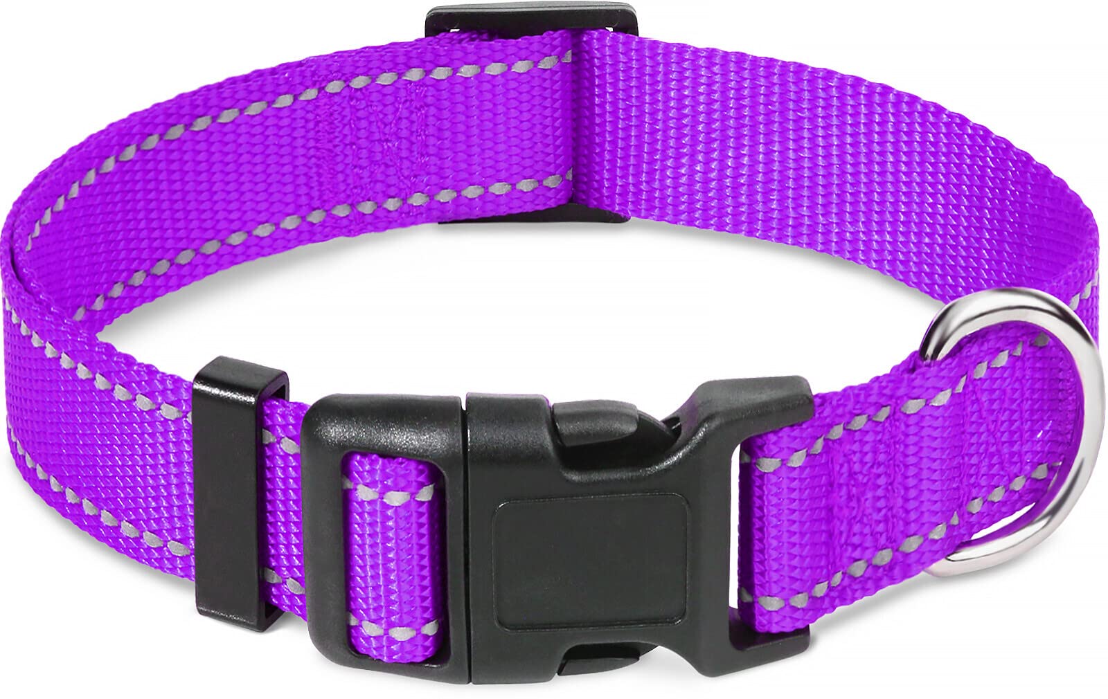 Taglory Reflective Adjustable Dog Collars For Puppy Small Medium Large Dogs, Thin Nylon Webbing And Quick Release Plastic Buckle(Purple,Large)