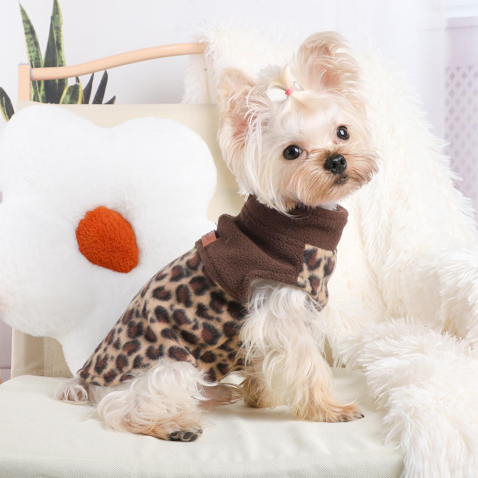Fleece Vest Dog Sweater Leopard Dog Clothes For Small Dogs Boy Girl Warm Pullover Fleece Puppy Sweaters Winter Small Dogs Sweate