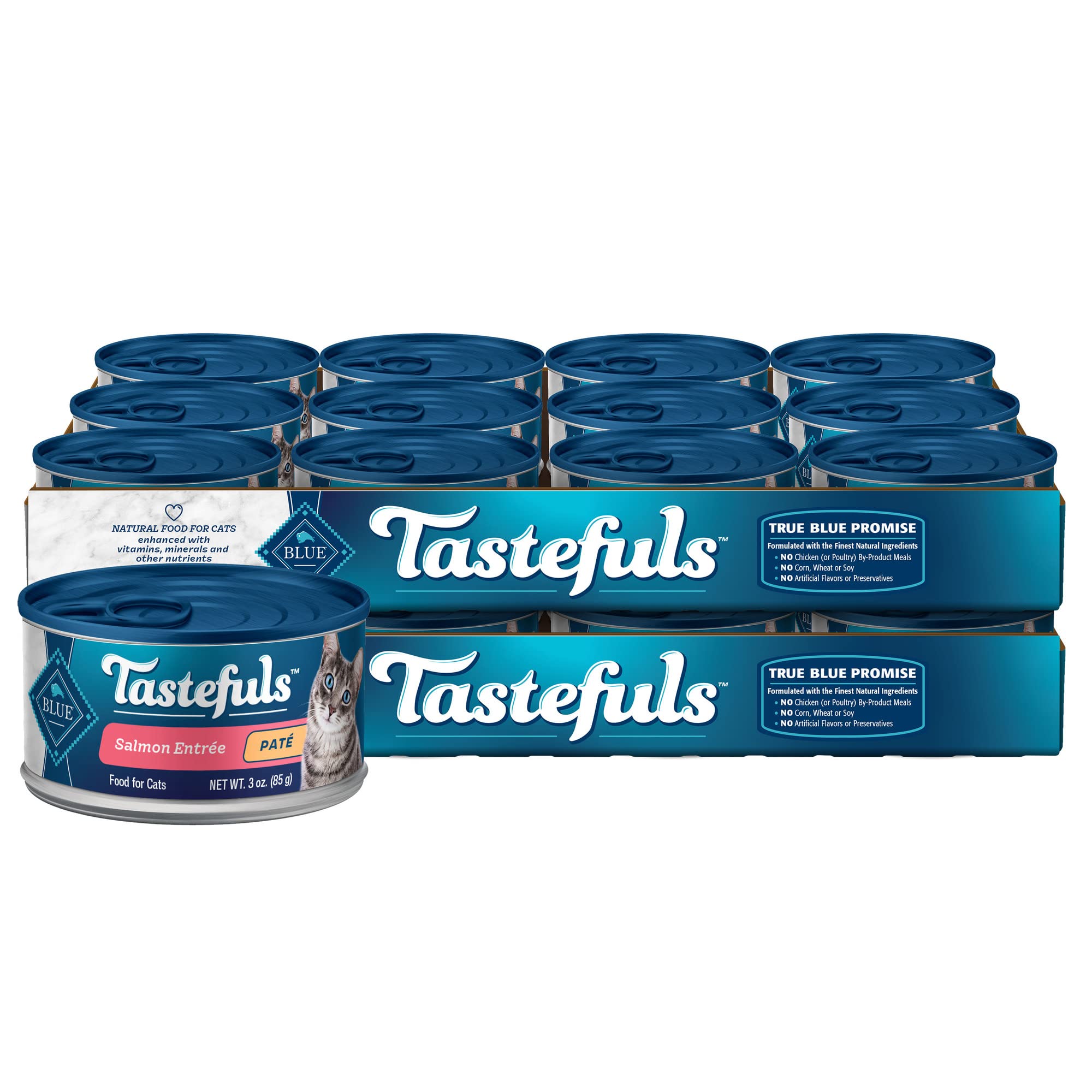 Blue Buffalo Tastefuls Wet Cat Food Pat  , Made with Natural Ingredients | Salmon Entr  e, 3-oz. Cans (24 Count)