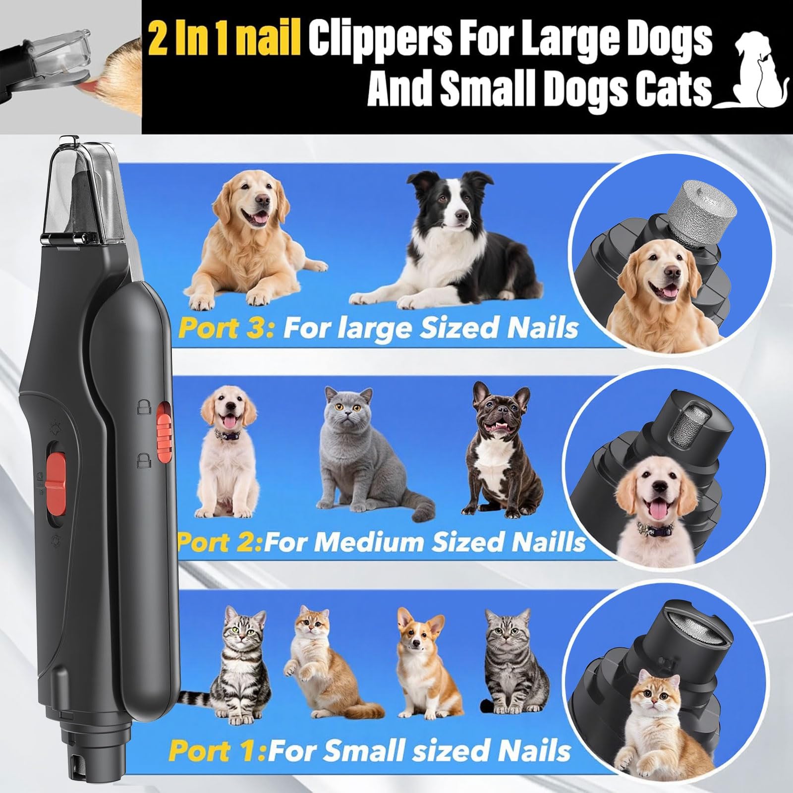 CATPICK 2-in-1 Cat Nail Clippers & Dog Nail Clippers Trimmers for Large Medium Small Dogs Cats Claw Trimmer Quick Sensor and Saf
