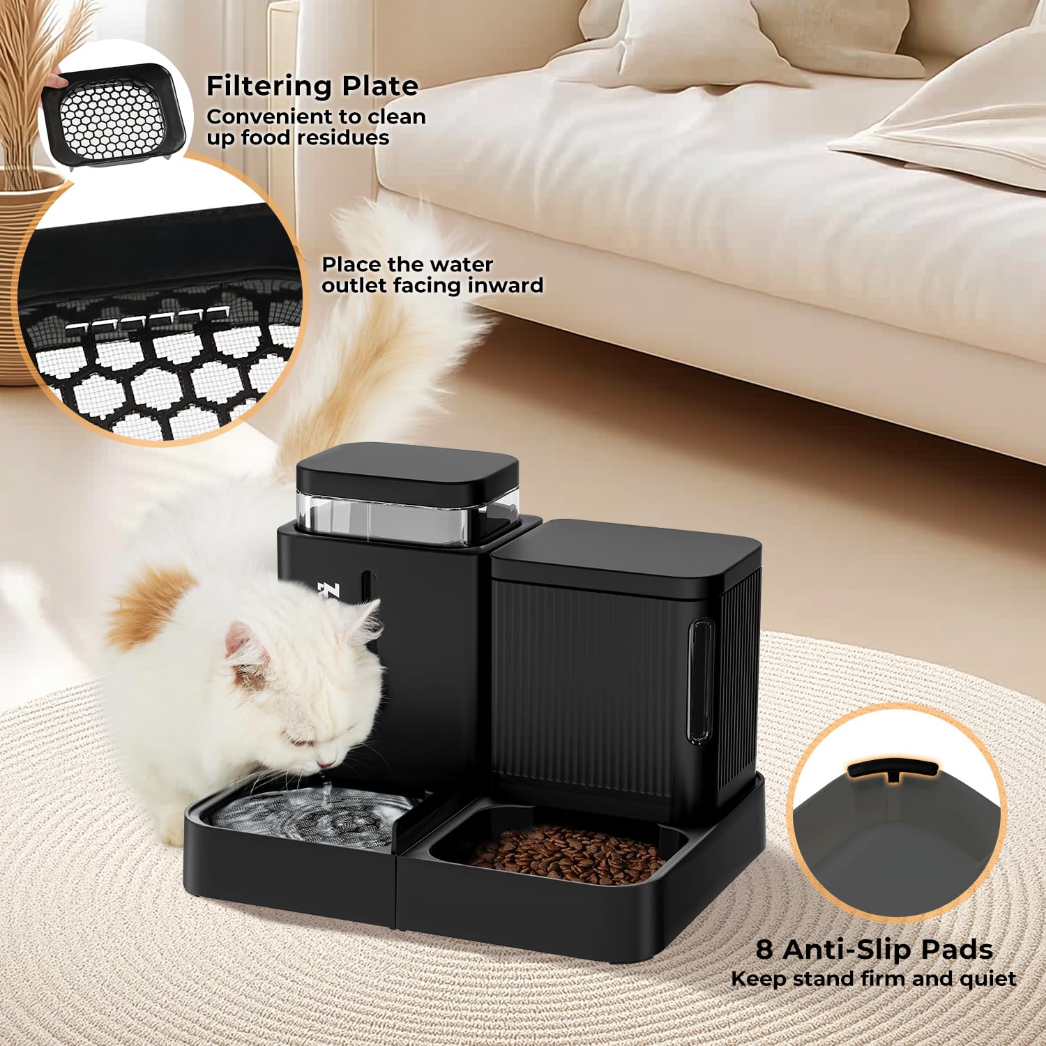 ZOMISIA Gravity Cat Feeder and Water Dispenser, 2 in 1 Cat Self Feeder with 180 Degree Rotatable, 2 Pack Automatic Feeding Large