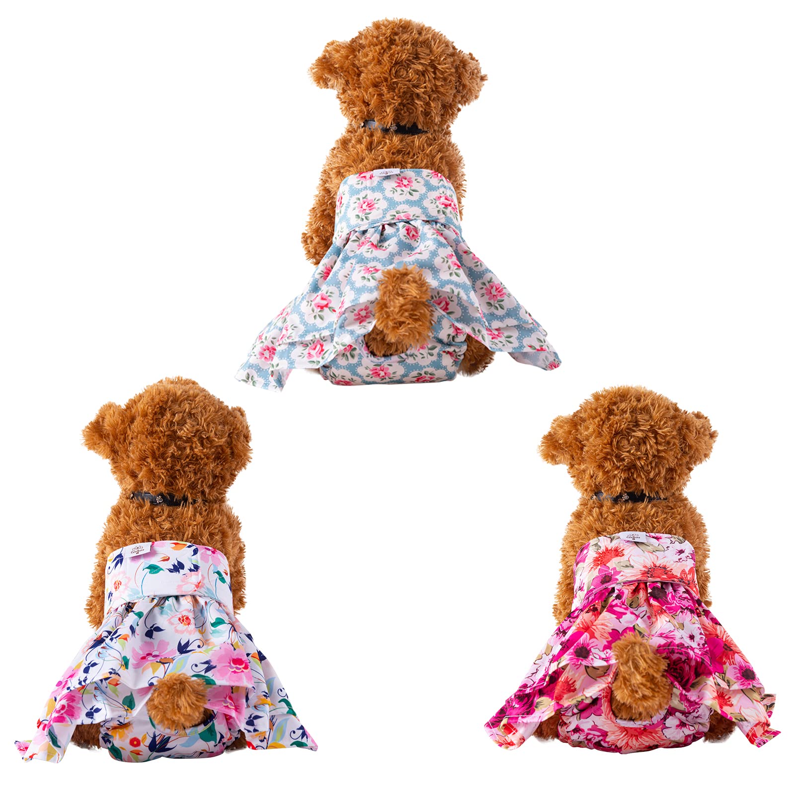Cutebone Female Dog Diapers With Skirts 3 Pack Reusable Puppy Dresses Pants For Heat Cycle Period Qbd03Xl