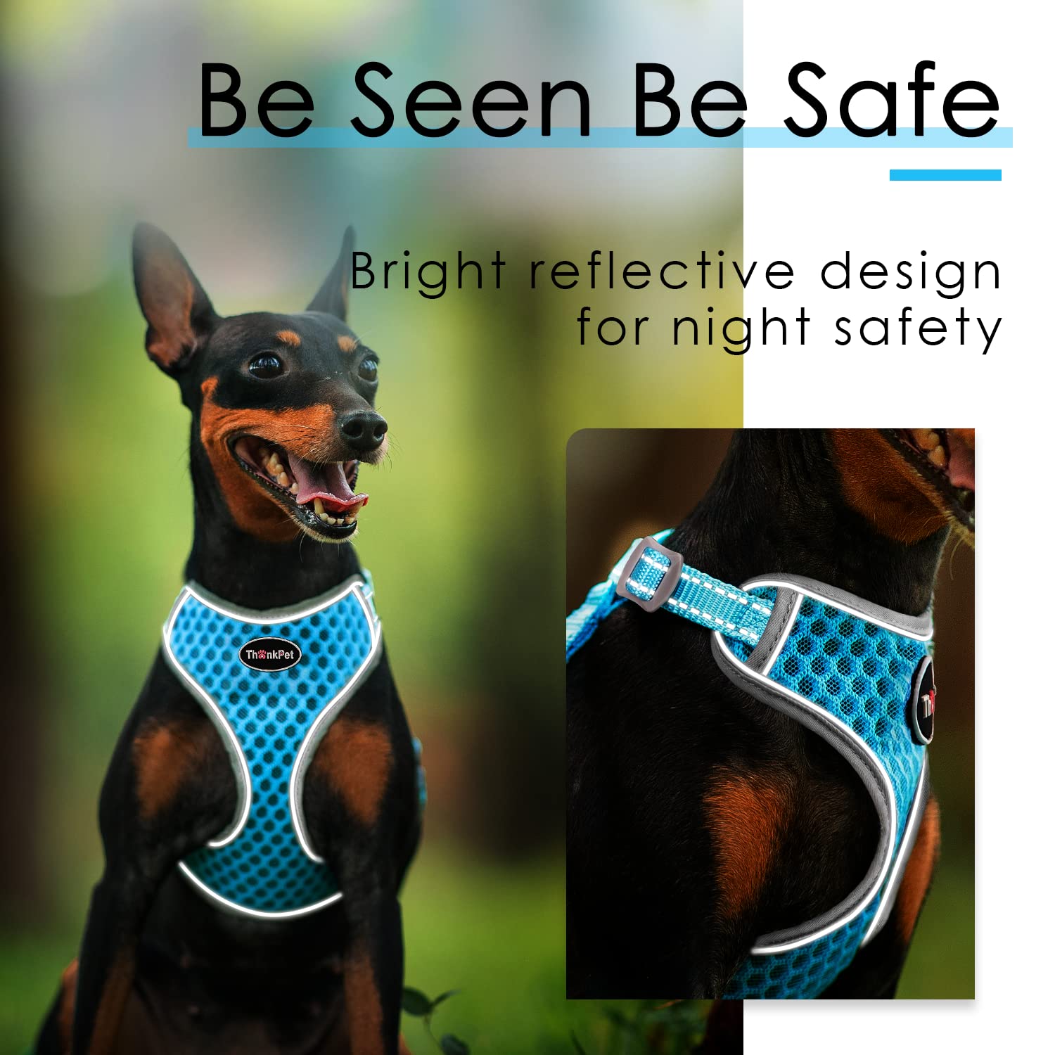 Thinkpet Reflective Breathable Soft Air Mesh No Pull Puppy Choke Free Over Head Vest Harness For Puppy Small Medium Dogs And Cats Light Blue Large