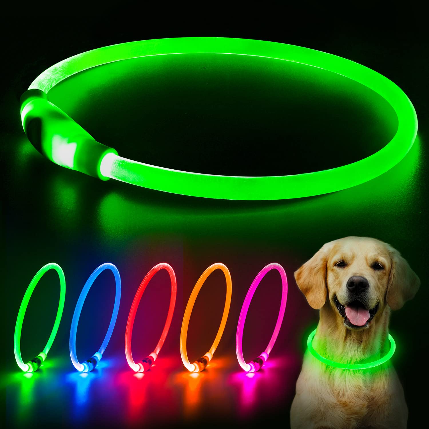 Higuard Led Dog Collar Usb Rechargeable Glowing Pet Collars Lighted Up Safety Necklace Glow In The Dark For You & Your Dogs (Gre