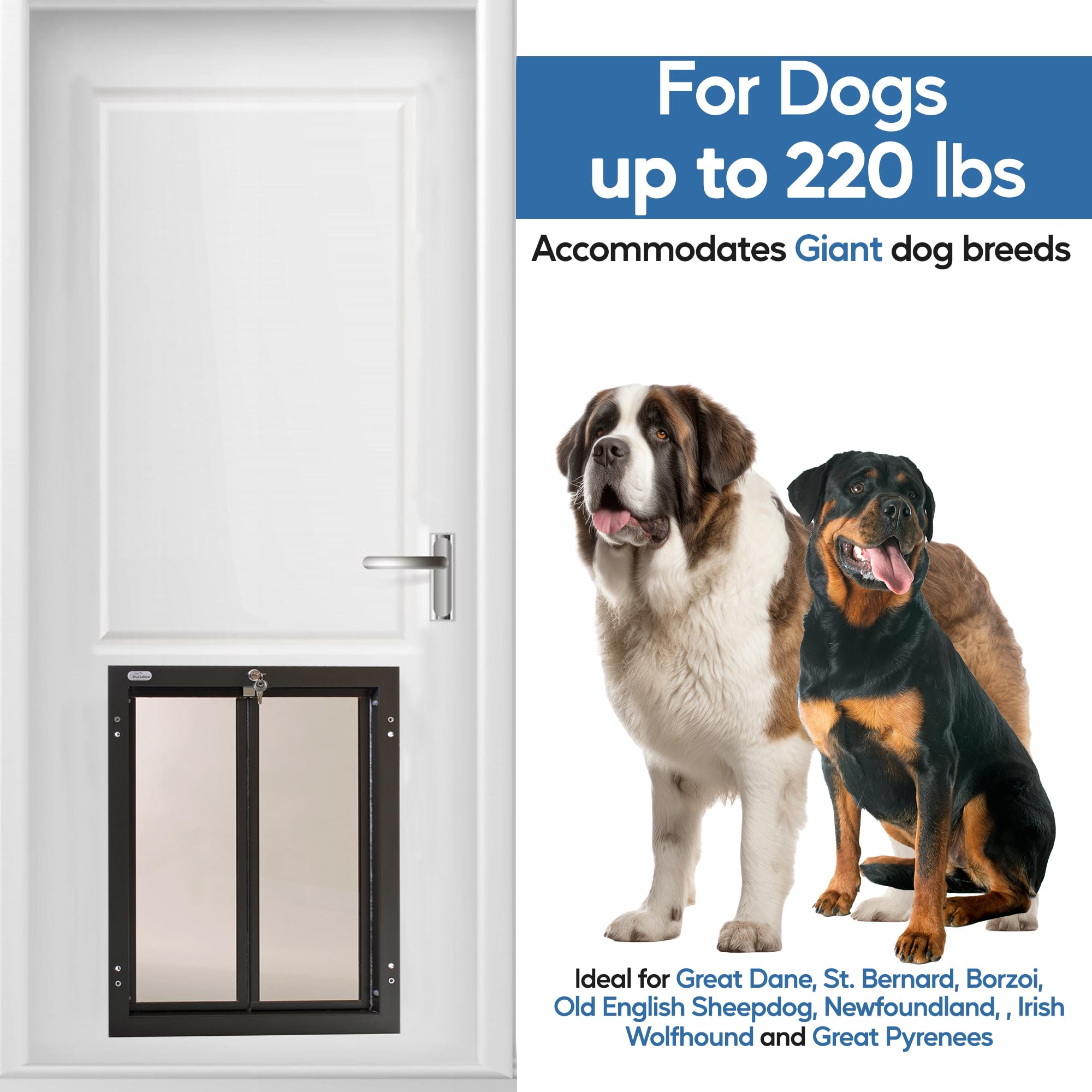 Plexidor Performance Pet Doors For Dogs And Cats - Door Mount Dog Door With Lock And Key - Bronze, X-Large Sizes