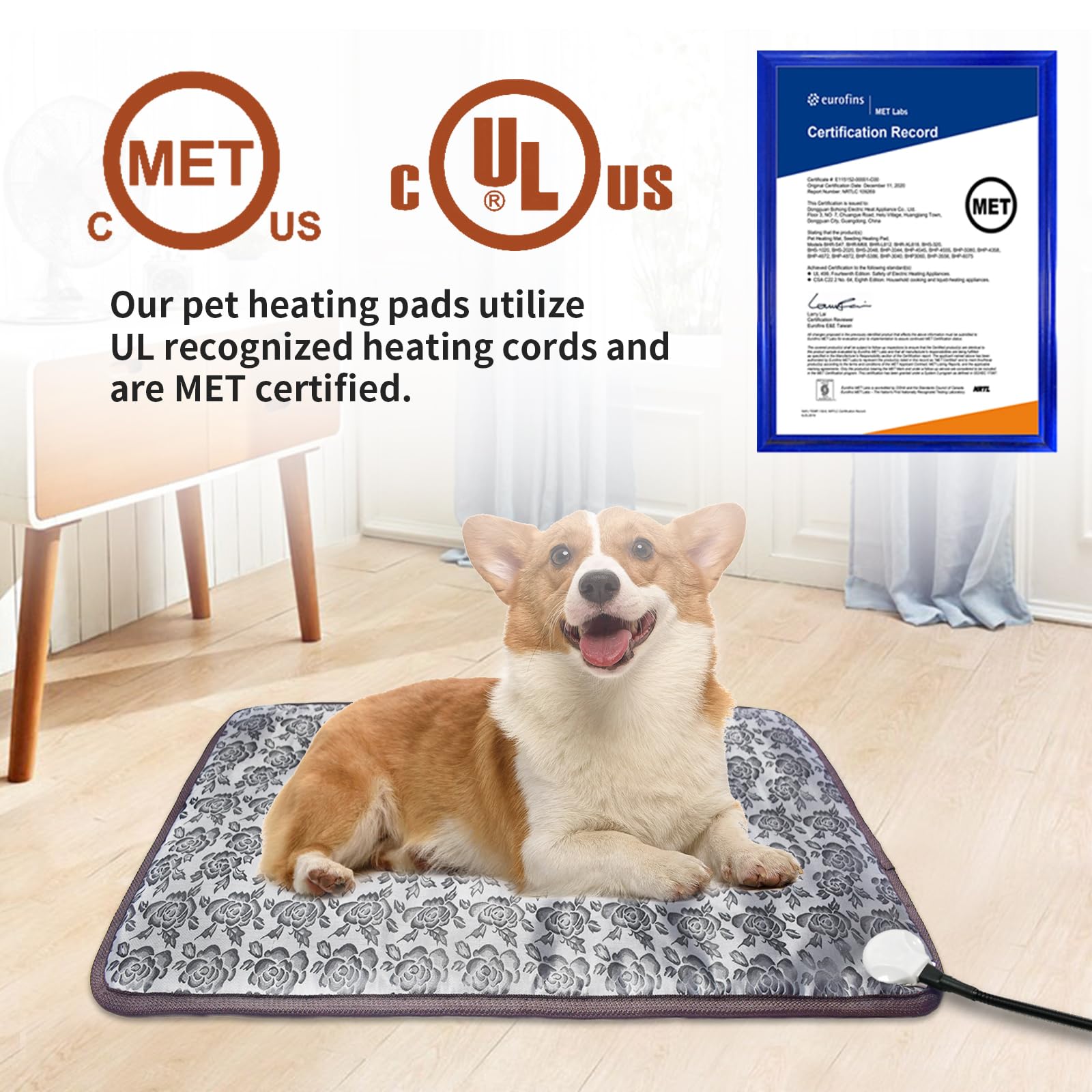 Golopet Pet Heating Pad 18X18 In Cat Heating Pads For Cats Waterproof Smart Thermostat Switch, Adjustable Heated Cat Bed, Adding Wire Rope Wires Cat Warming Pad-Rose