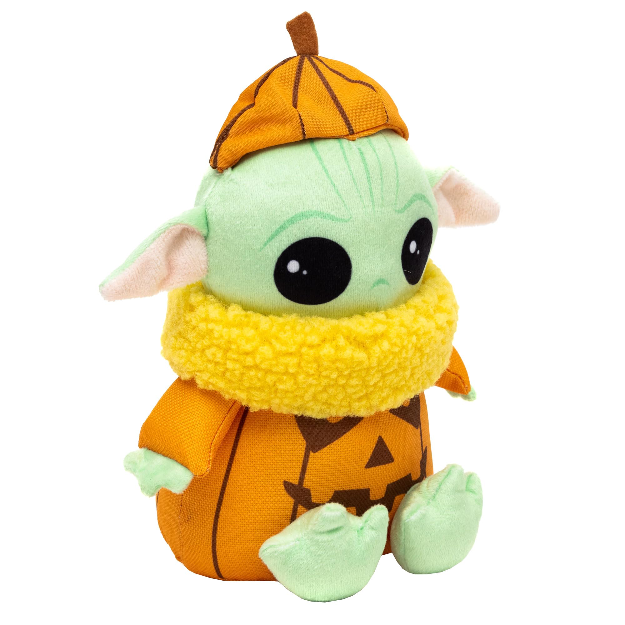 Star Wars Squeaky Plush Dog Toy for Large, Medium & Small Dogs, Halloween Grogu Pumpkin Sitting Pose, 8.5 x 7.0