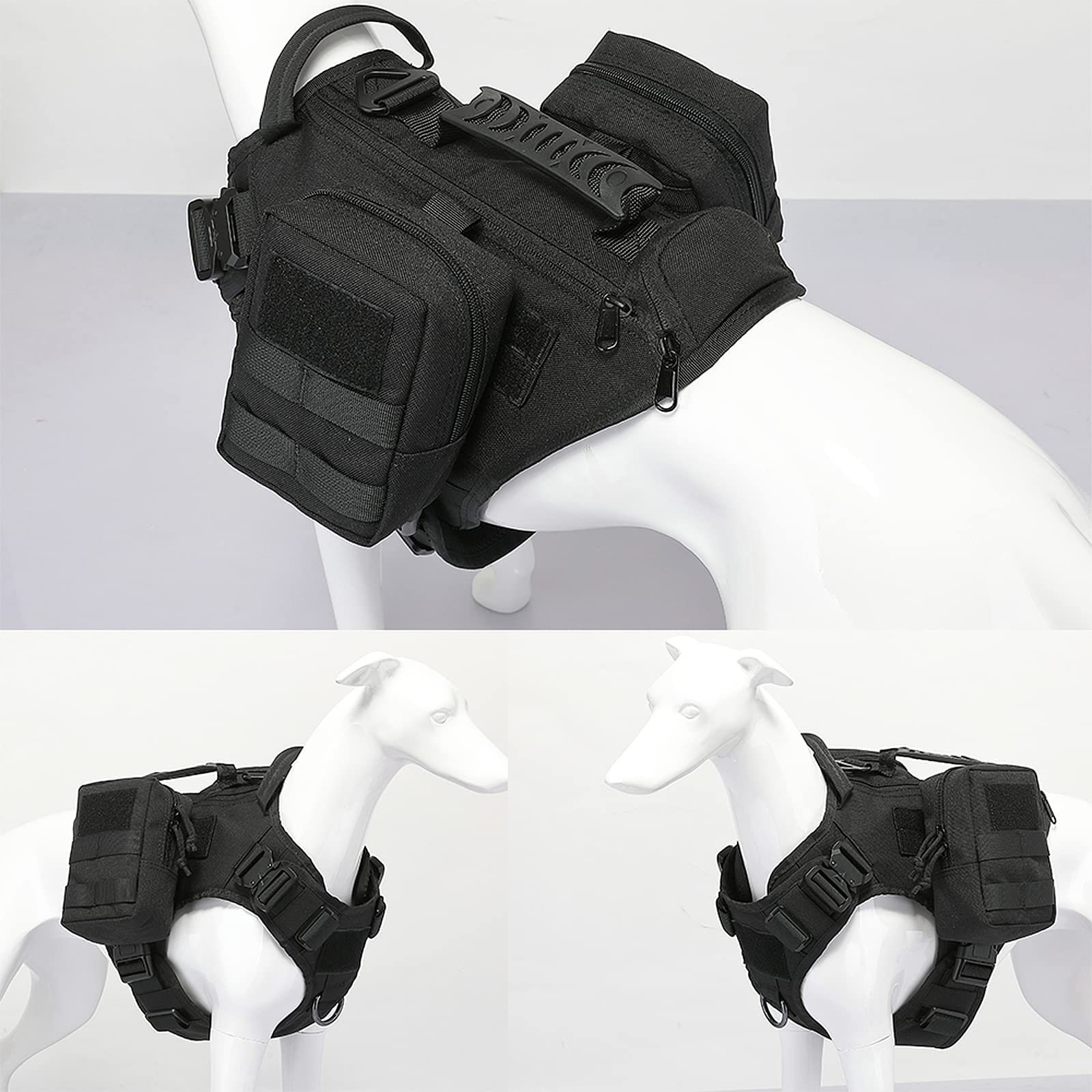 Tactical Dog Harness For Medium And Large Dogs No Pull Adjustable Dog Vest For Training Hunting Walking Military Dog Harness With Handle Service Dog Vest With Molle Panels Black,M,With 2 Pouches