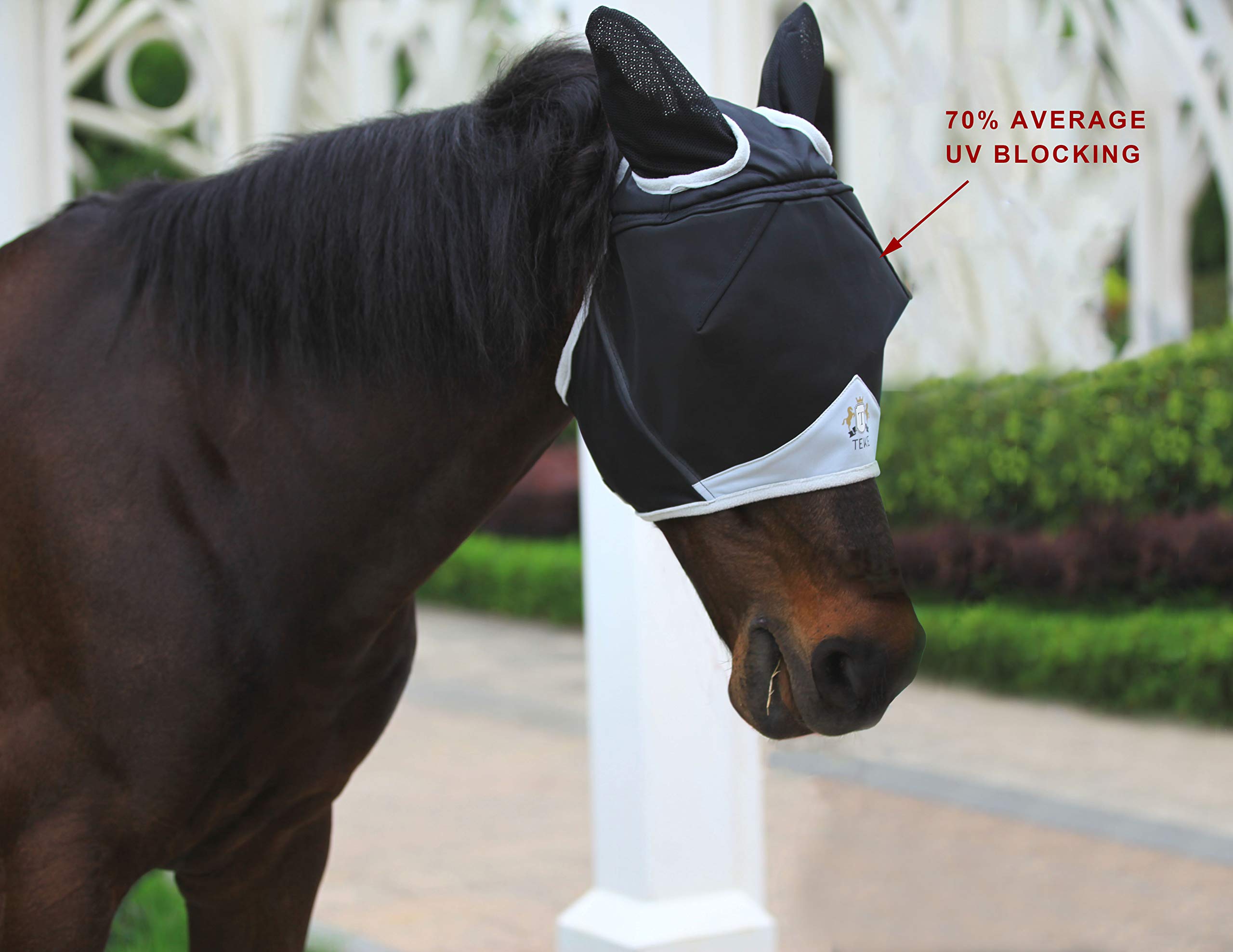 T TEKE Fine Mesh Horse Fly Mask w/Ears, UV Blocking, Full Size, Lavender, Nylon