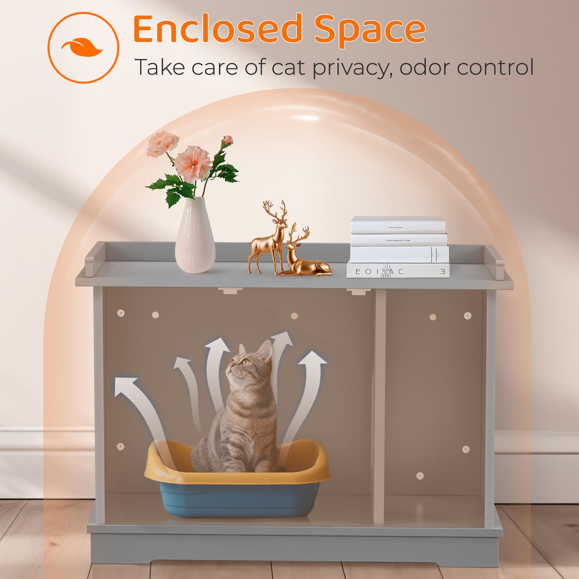 Epetlover Cat Litter Box Enclosure Extra Large Wooden Litter Box Furniture Hidden With Removable Divider, Indoor Cat House Night