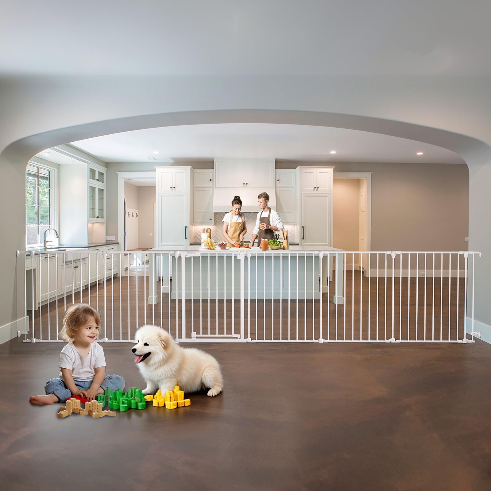150  Extra Wide Baby Gate, Play Yard Child Safety Gate, Dog Gates with Auto-Close Door, Double Locking System for The House Door