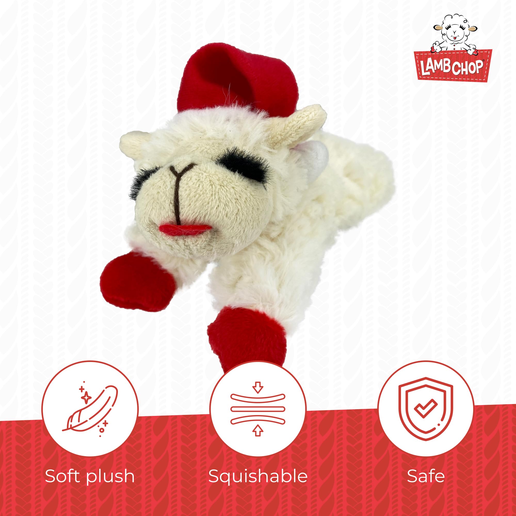 Multipet Lamb Chop Dog Plush Toy W/ Santa Hat - Squeaky Dog Toy For All Dogs - Extra Soft Plush Dog Toy - Stuffed Animal Dog Toy For Cuddling & Playing - Cute Pet Toy (6, Cream)