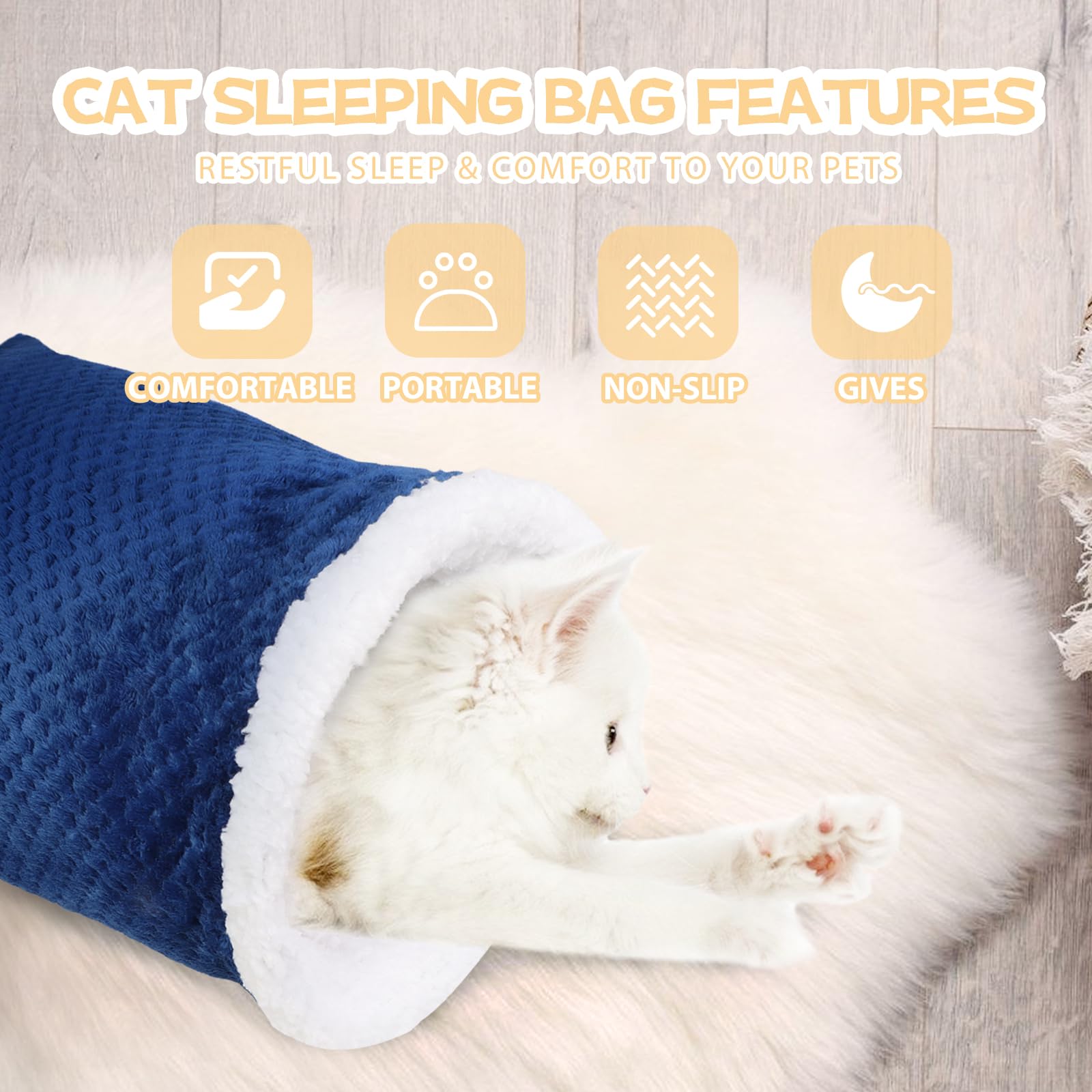 Amiitry Cat Sleeping Bag, Blue, 11 X 17.7 X 15.7 Inches, Cat Bed, Self Warm Winter Sleeping Bag For Indoor Cats, Cotton Material