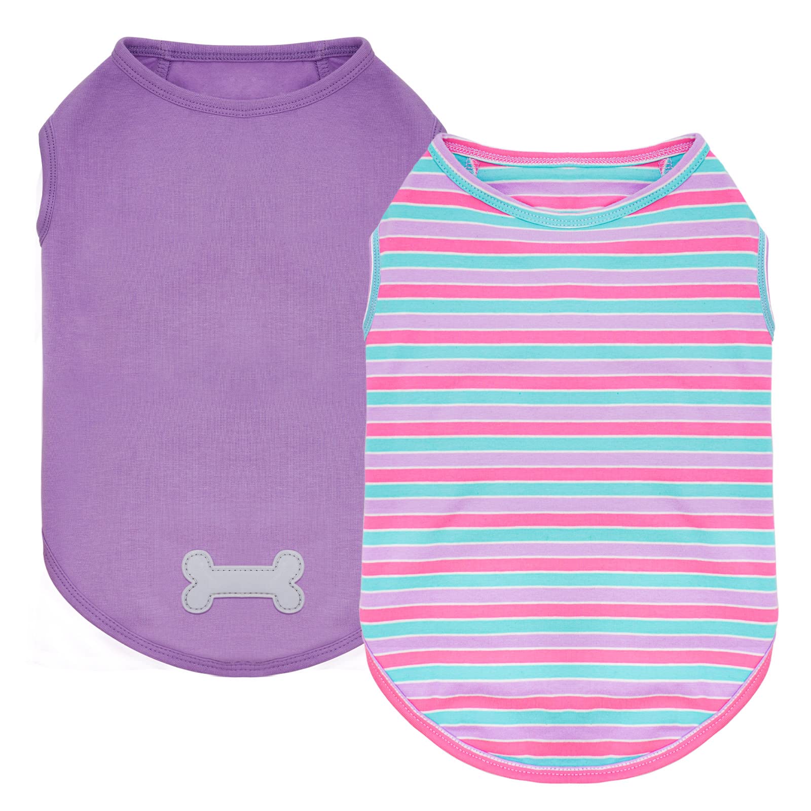 Kyeese 2 Pack Dog Shirts Striped Dog T-Shirts Soft Cotton Tank Top Sleeveless Vest Cat Puppy Shirts