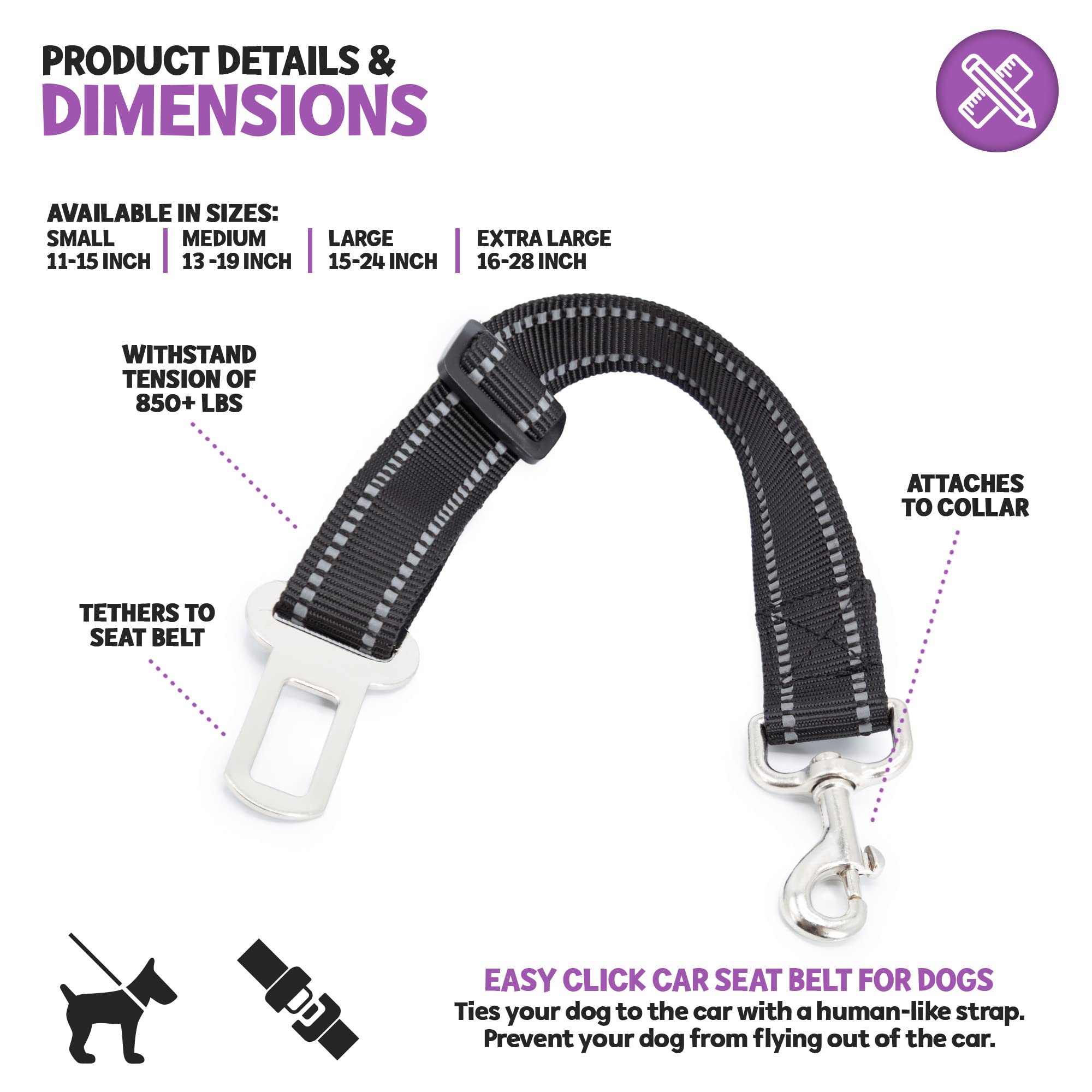 Poodle Pet Easy Click Car Seat Belt For Dogs | Adjustable Length Nylon Strap And Metal Car Seat Buckle | Safe And Secure Dog Sea