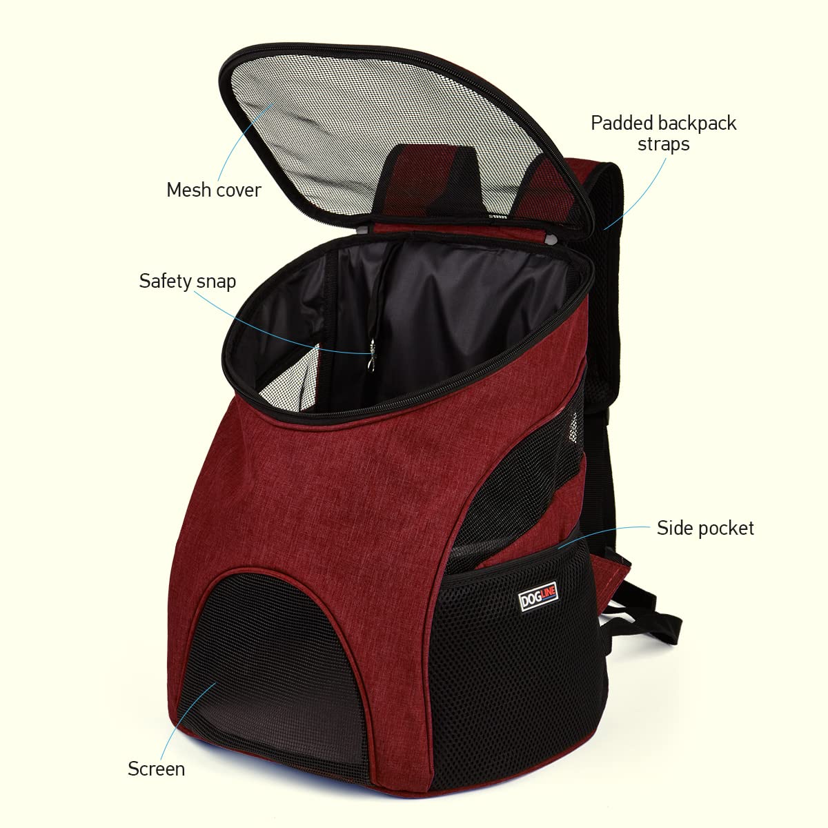 Dogline Front And Backpack For Dogs/Cats - Two Sizes - Airline Approved - Small Red