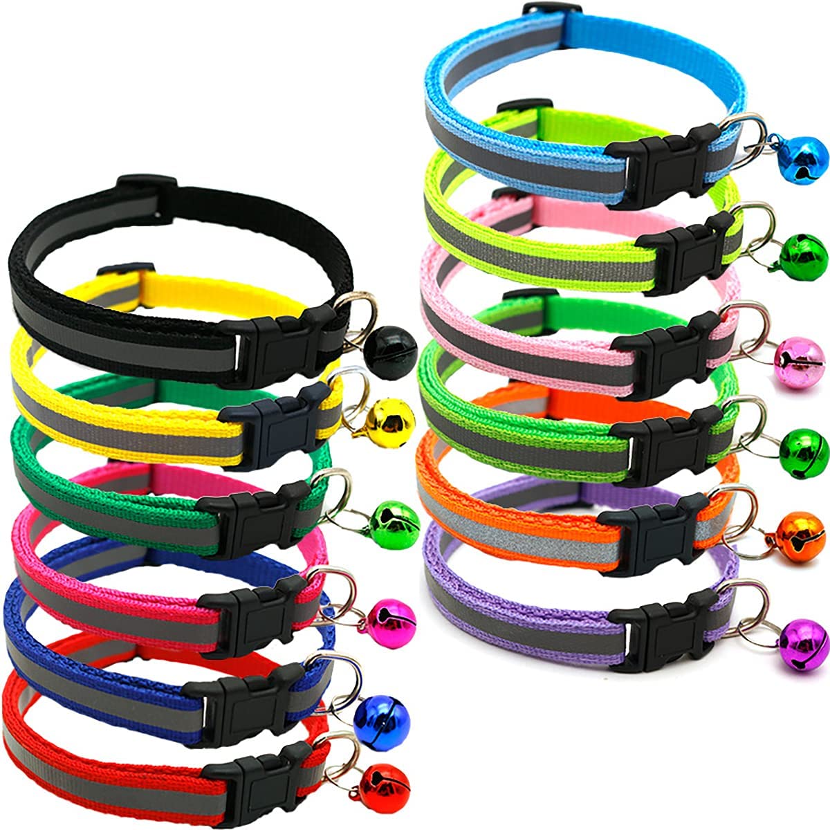 Rvpaws Nylon Reflected Outdoor Pet Dog Puppy Cat Adjustable Strap Buckle Collar Belt  2 Pcs Pack  35.6 X 1 Cm, Multicolor