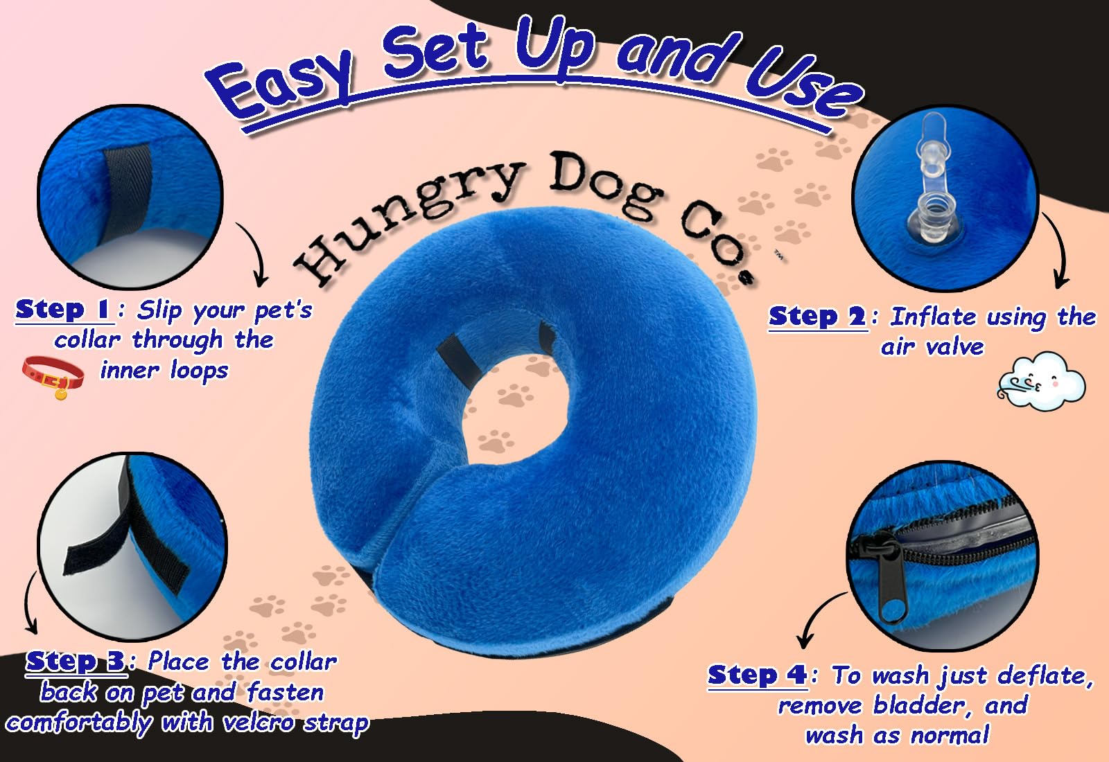 Hungry Dog Co.- Premium Inflatable Dog Collar for Dogs and Cats - Helps in Pet Recovery - Comfortable and Safe for Your Pet - So
