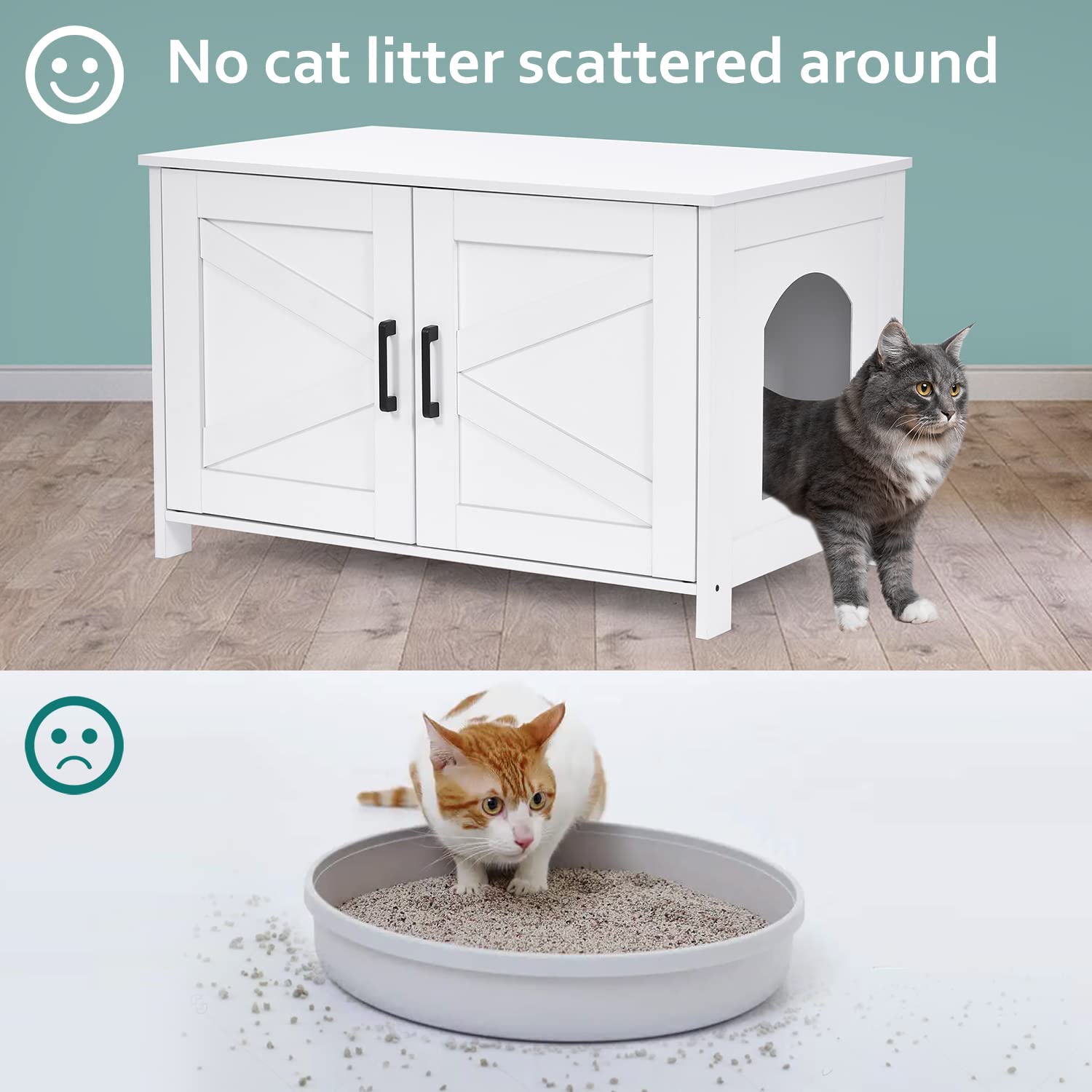 Homhedy Cat Litter Box Enclosure - Wooden Washroom Furniture, 31.5"x19.7"x19.7", White