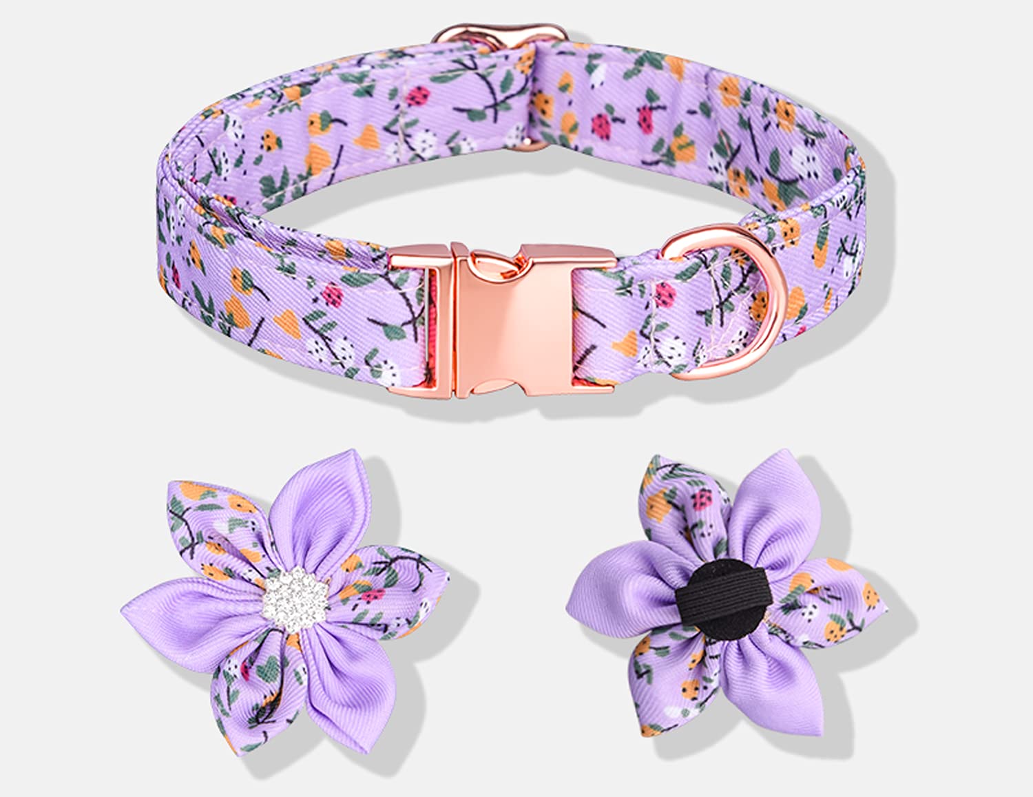 Serijoars Cute Girl Dog Collars For Small Medium Large Dogs, Floral Patterns Female Dog Collar With Detachable Rhinestone Flower