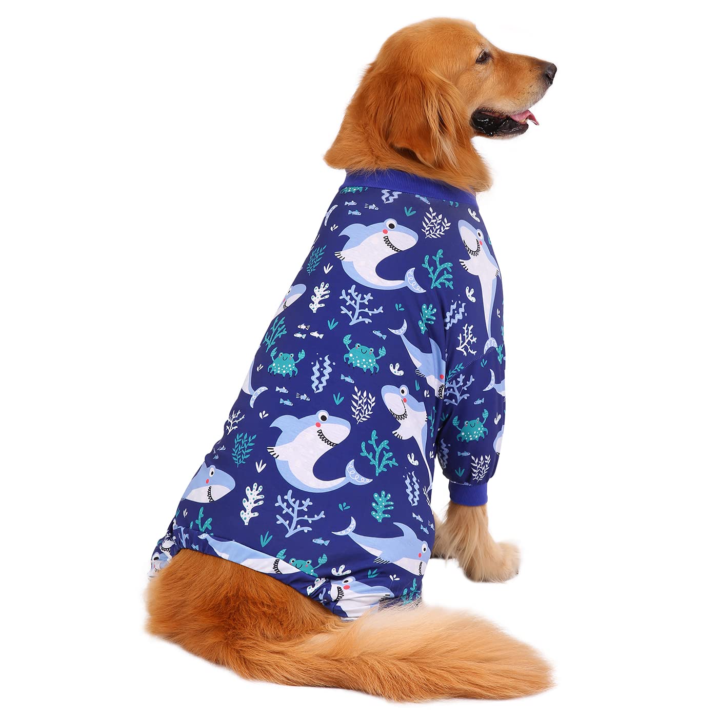 Hde Dog Pajamas One Piece Jumpsuit Lightweight Dog Pjs Shirt For M-3Xl Dogs Sharks - M