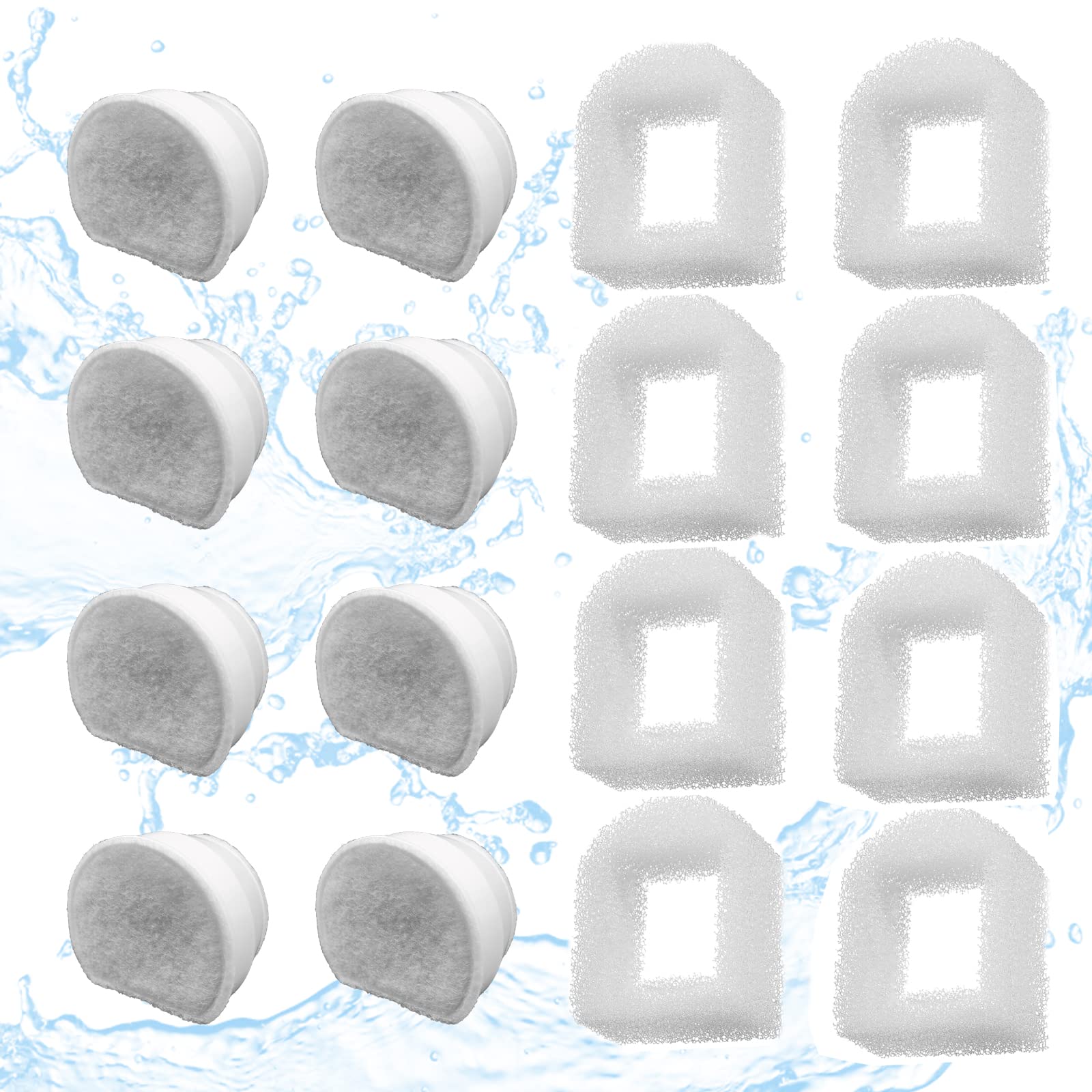 16 Pack Pet Fountain Filter Replacement,8 Carbon Filters And 8 Foam Pre-Filter Replacement Compatible With Multiple Pet Water Dspensers Water Bowl