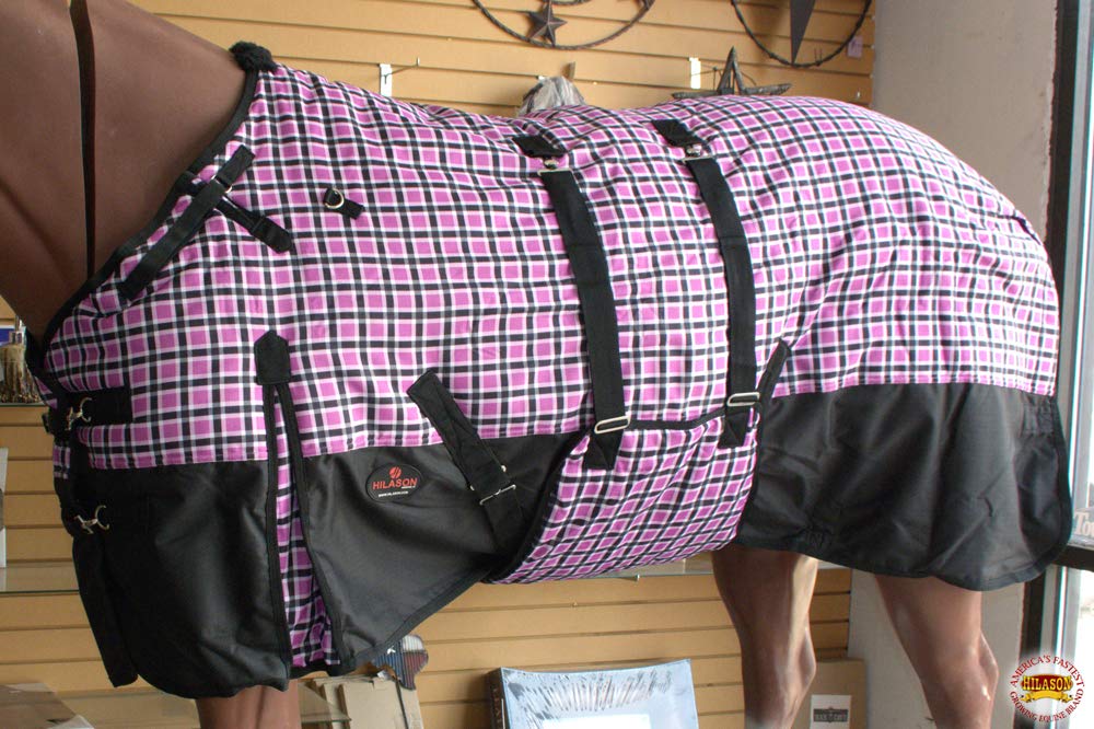 Hilason Pink Black Plaid 72 In 1200D Winter Waterproof Poly Horse Blanket Belly Wrap | Horse Blanket | Horse