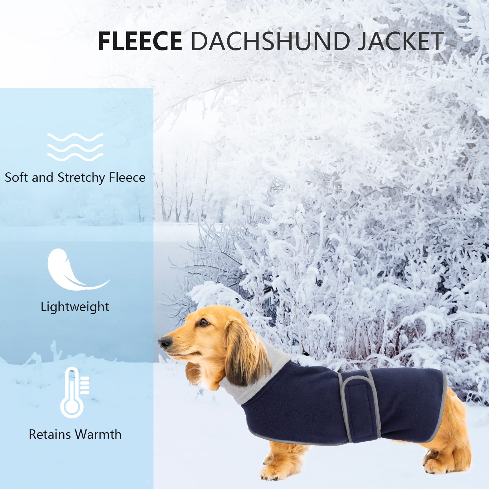 Dog Jacket, Dog Coat Perfect For Dachshunds, Dog Winter Coat With Padded Fleece Lining And High Collar, Dog Snowsuit With Adjustable Bands-Navy-M
