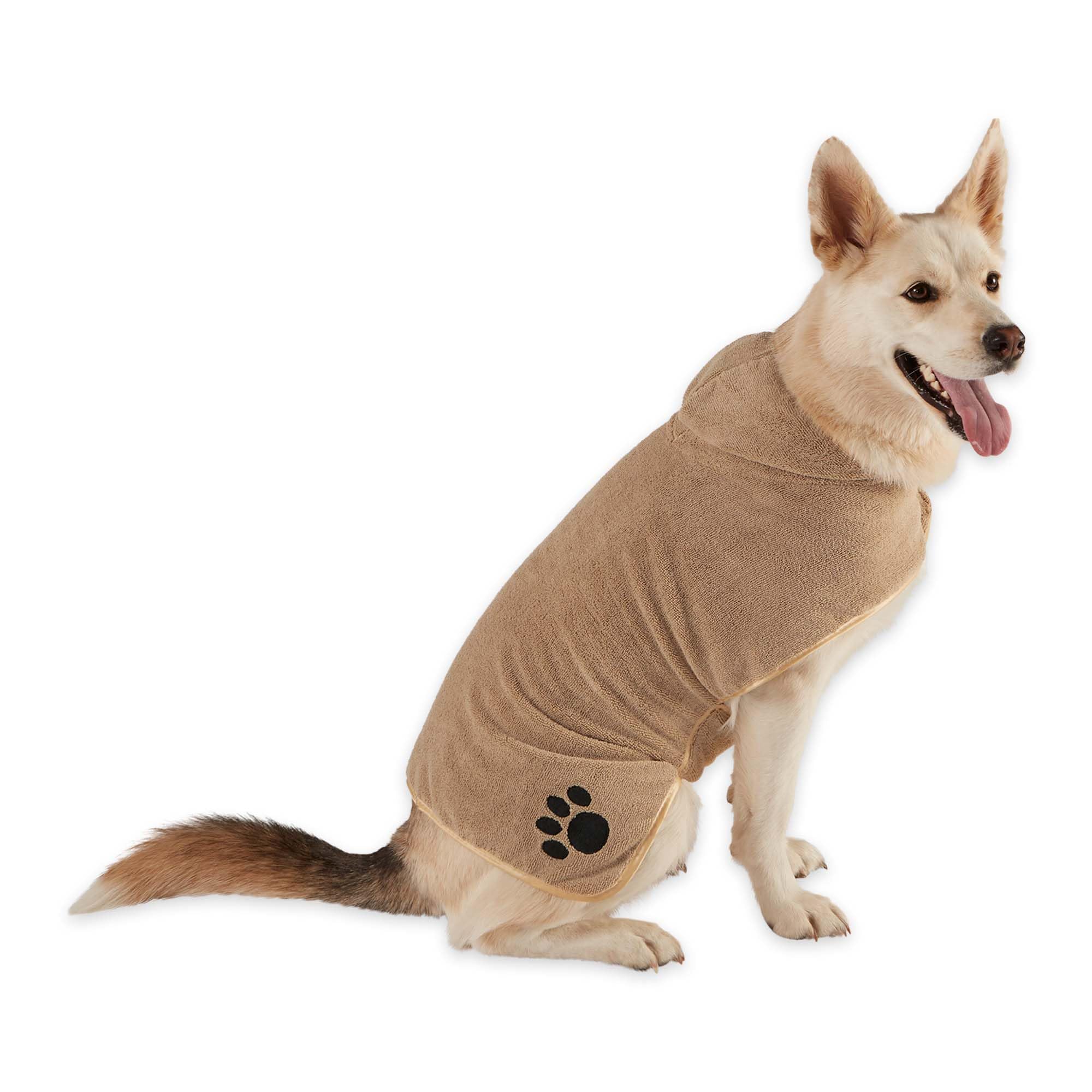 Bone Dry Pet Robe Collection Embroidered Absorbent Microfiber Bath Robe With Adjustable Closure, For Dogs & Cats, Large, Taupe