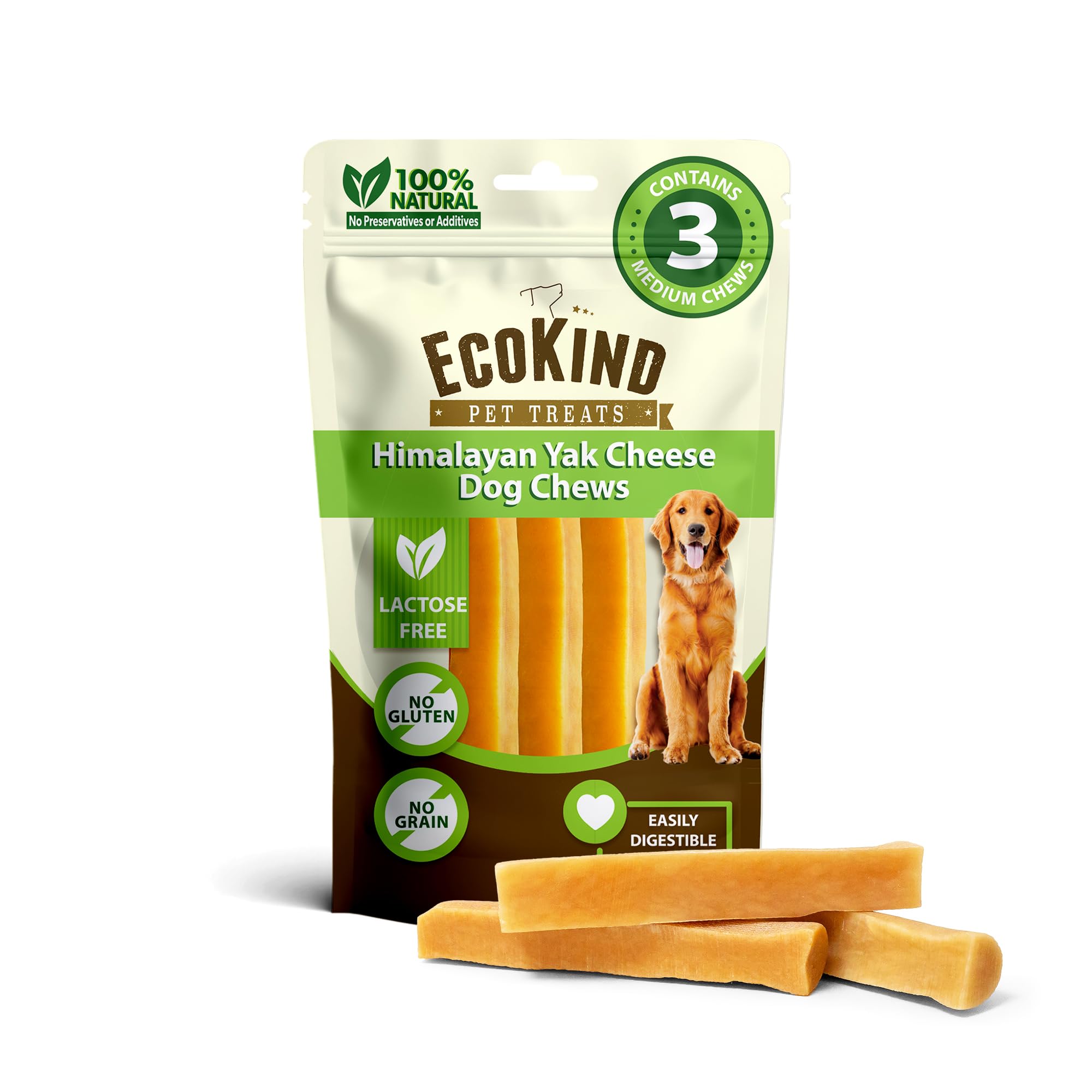 EcoKind Premium Gold Yak Cheese Himalayan Dog Chews, Dog Treats for Medium Dogs, All Natural, High Protein, for Aggressive Chewe