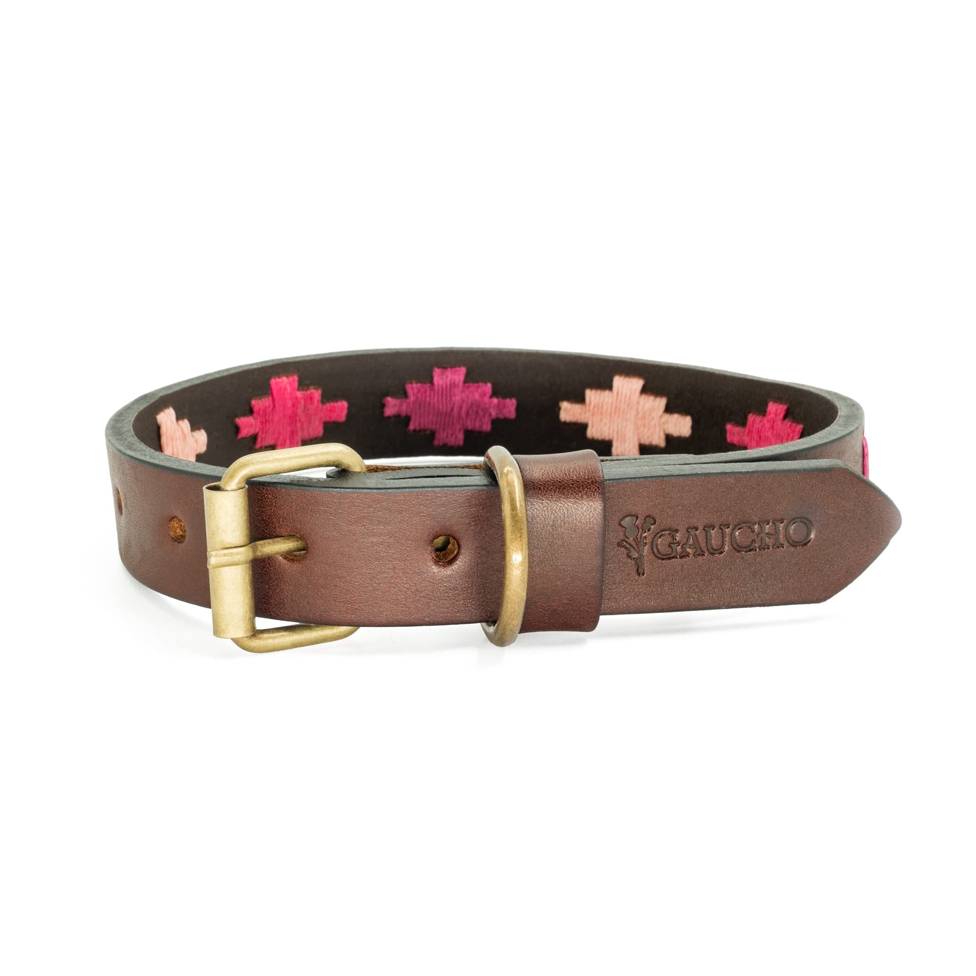 Gaucholife Polo Dog Collar Leather Hand-Stitched For Girls Female Dog Accessories (Large, Pinos)