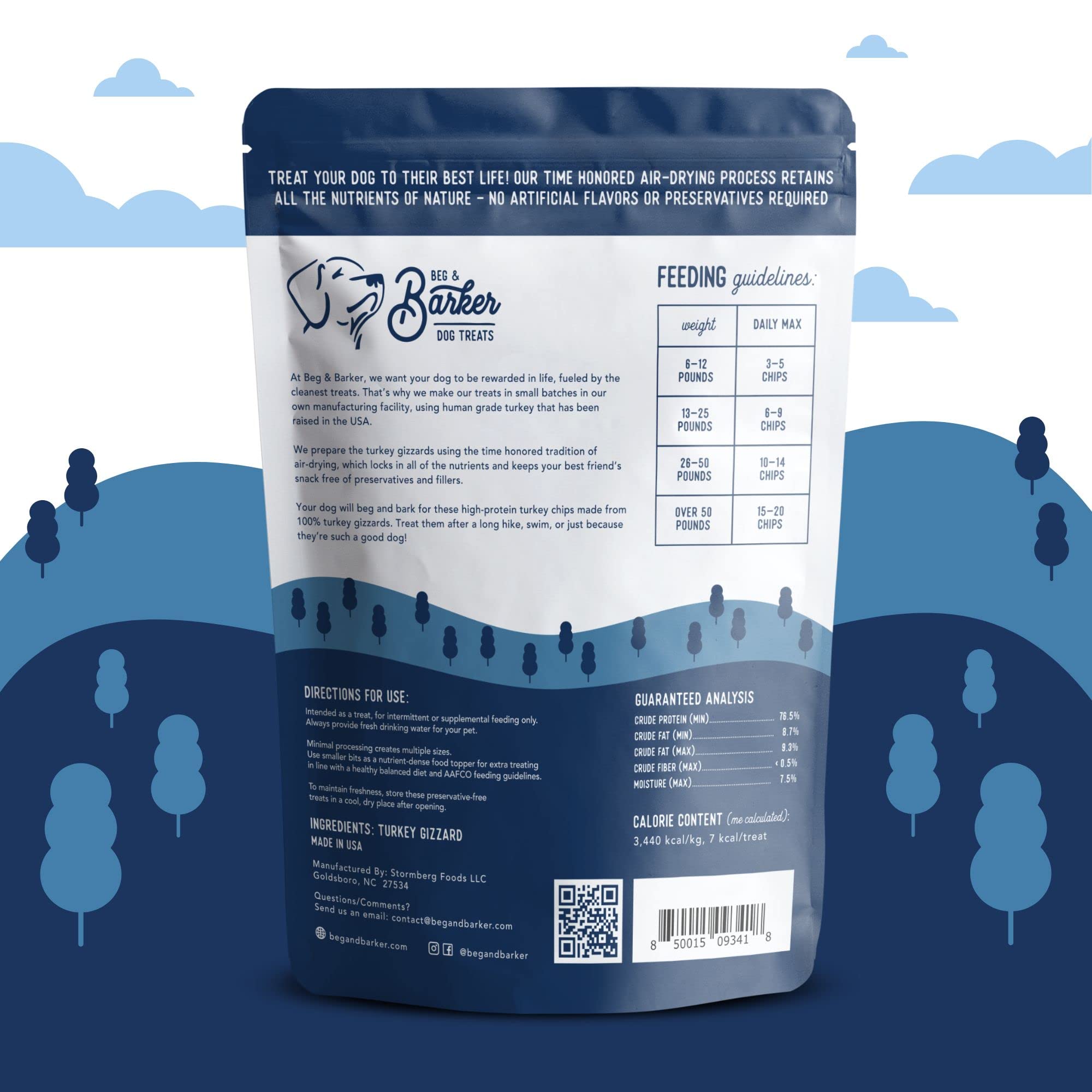 Beg & Barker Turkey Chips for Dogs (8 Ounce, Pack of 1) - Single Ingredient Dog Treats Made for Large & Small Dogs Protein Human