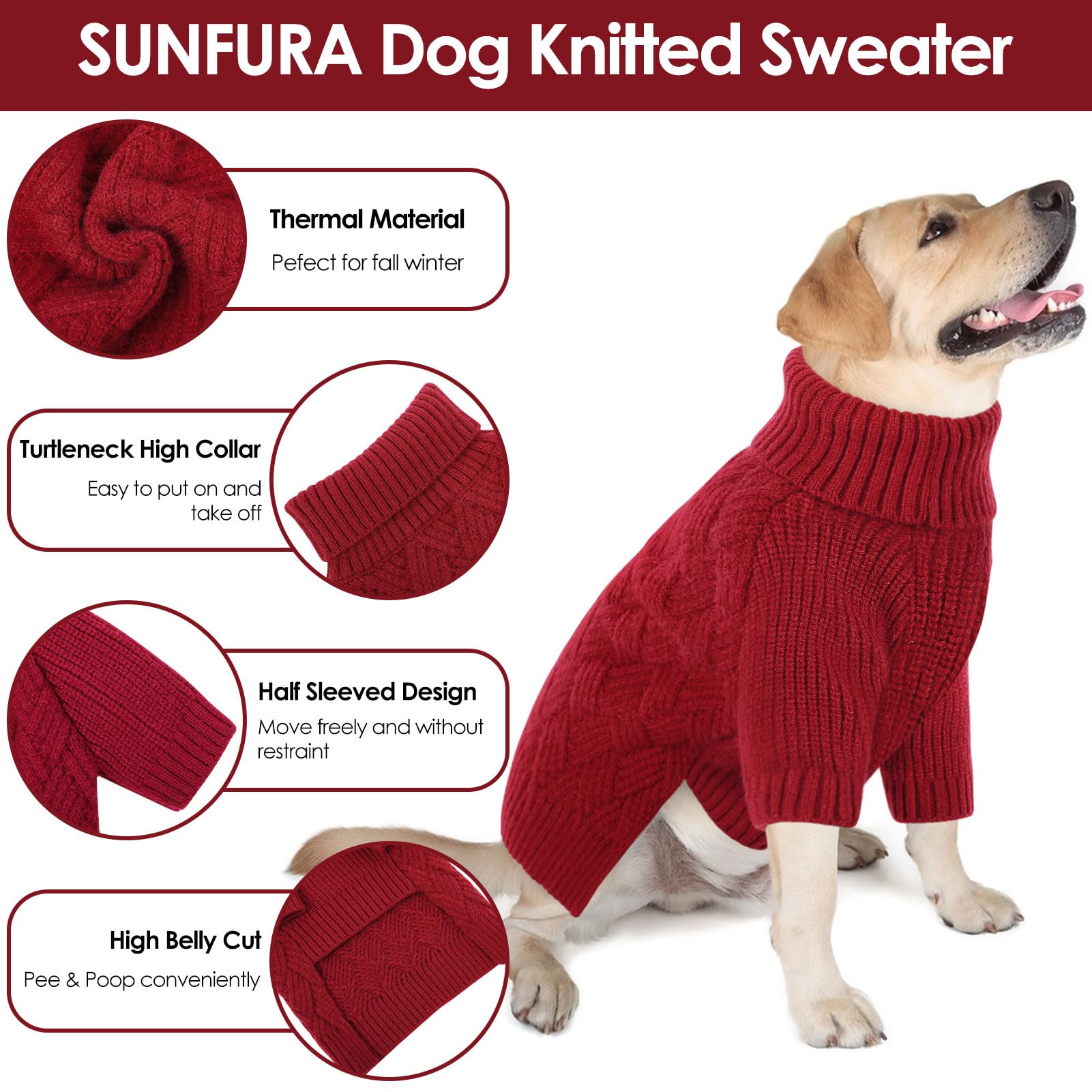 SUNFURA Small Dog Sweater Turtleneck for Cold Weather, Puppy Knitwear Pullover for Christmas Thanksgiving, Pet Winter Knitted Sw