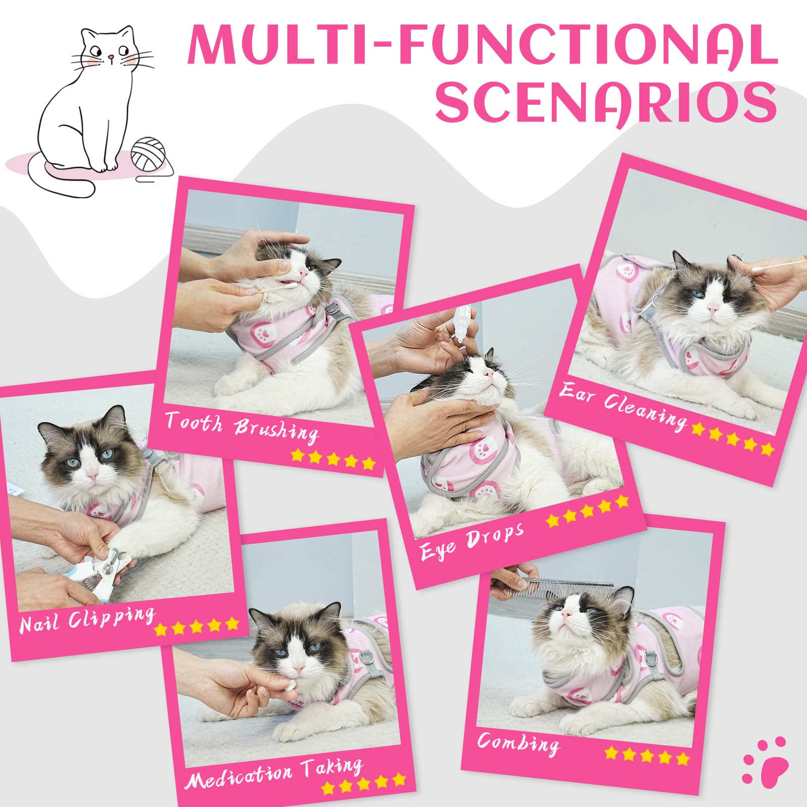 Supet Cat Grooming Hammock, Soft Fabric Nail Clipper Hammock, Self-Adhesive Wrap For Cutting Nails, Quickly Calm Down For Medici