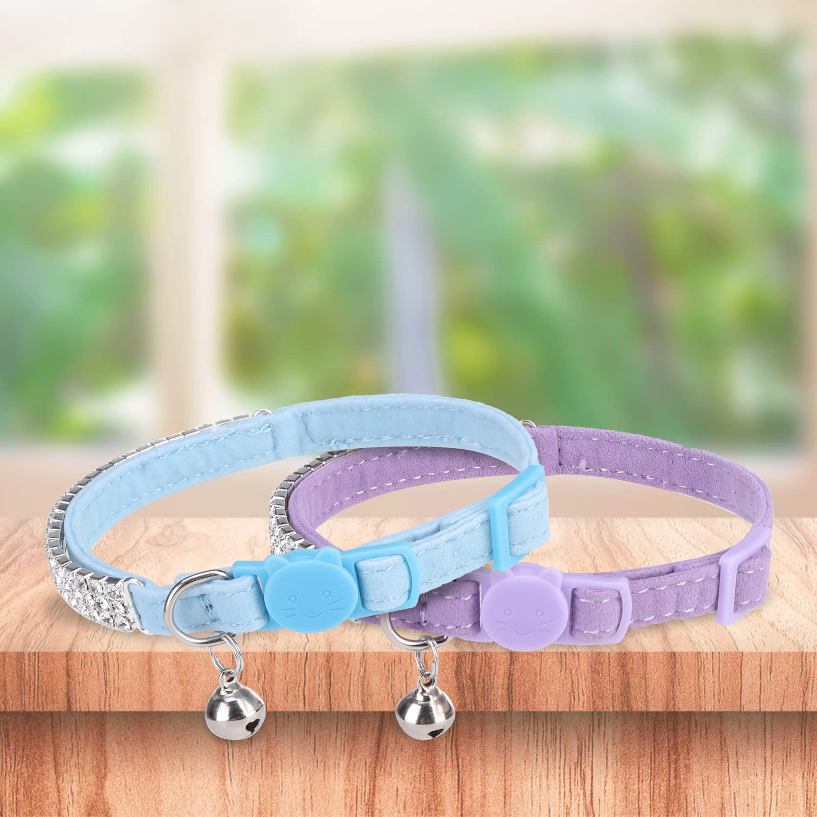 Expawlorer Soft Velvet Safe Cat Collars For Girl Cats -2 Pack Rhinestones Bling Diamante Adjustable Collars Breakaway- Chirstmas Cat Clollar Gifts With Bells For Boy Cats Kitty And Small Dogs