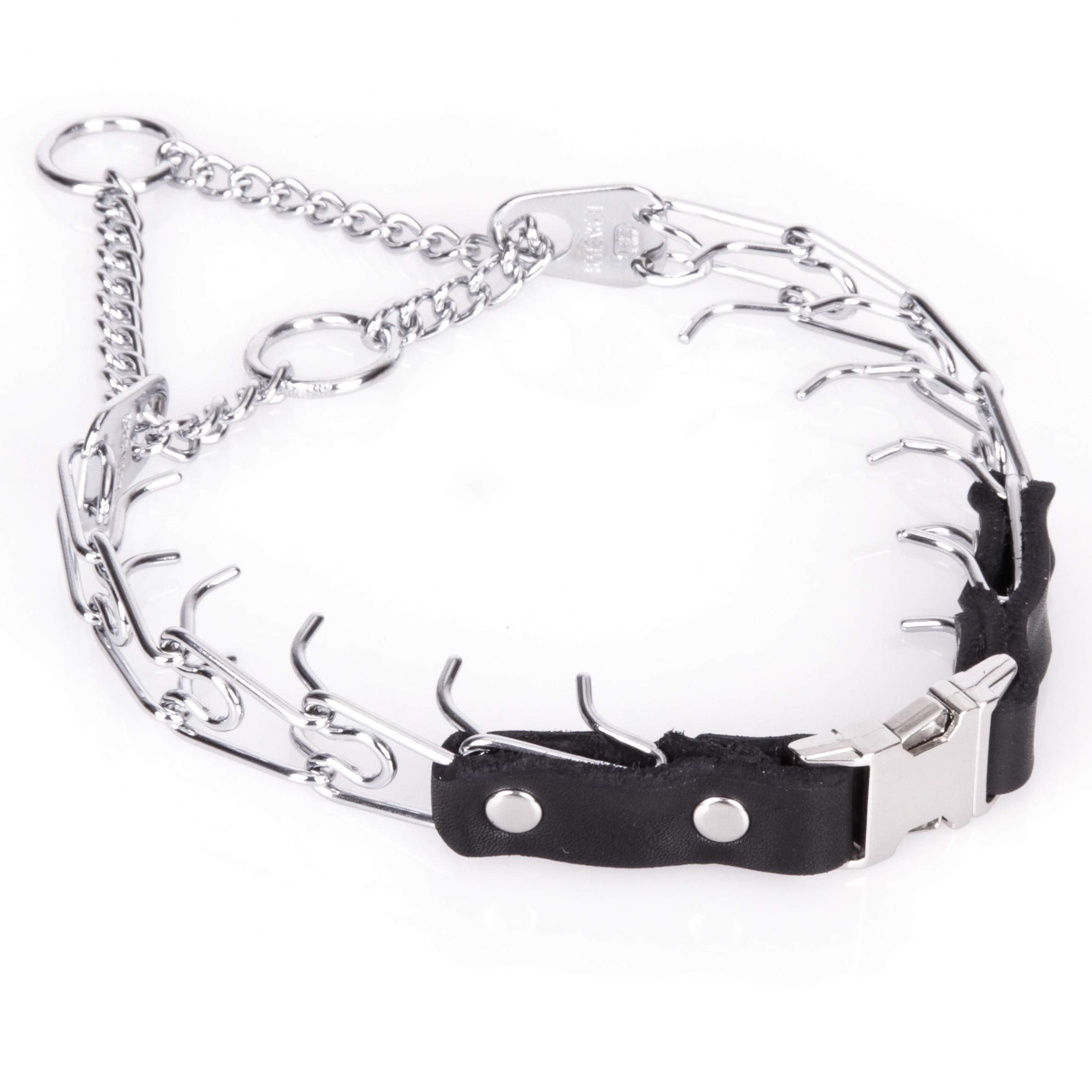 Herm Sprenger Quick Release Dog Training Collar, Black Stainless Steel, 12-19" Neck, 2.25mm Links, Easy Leather Buckle, Tactical Look