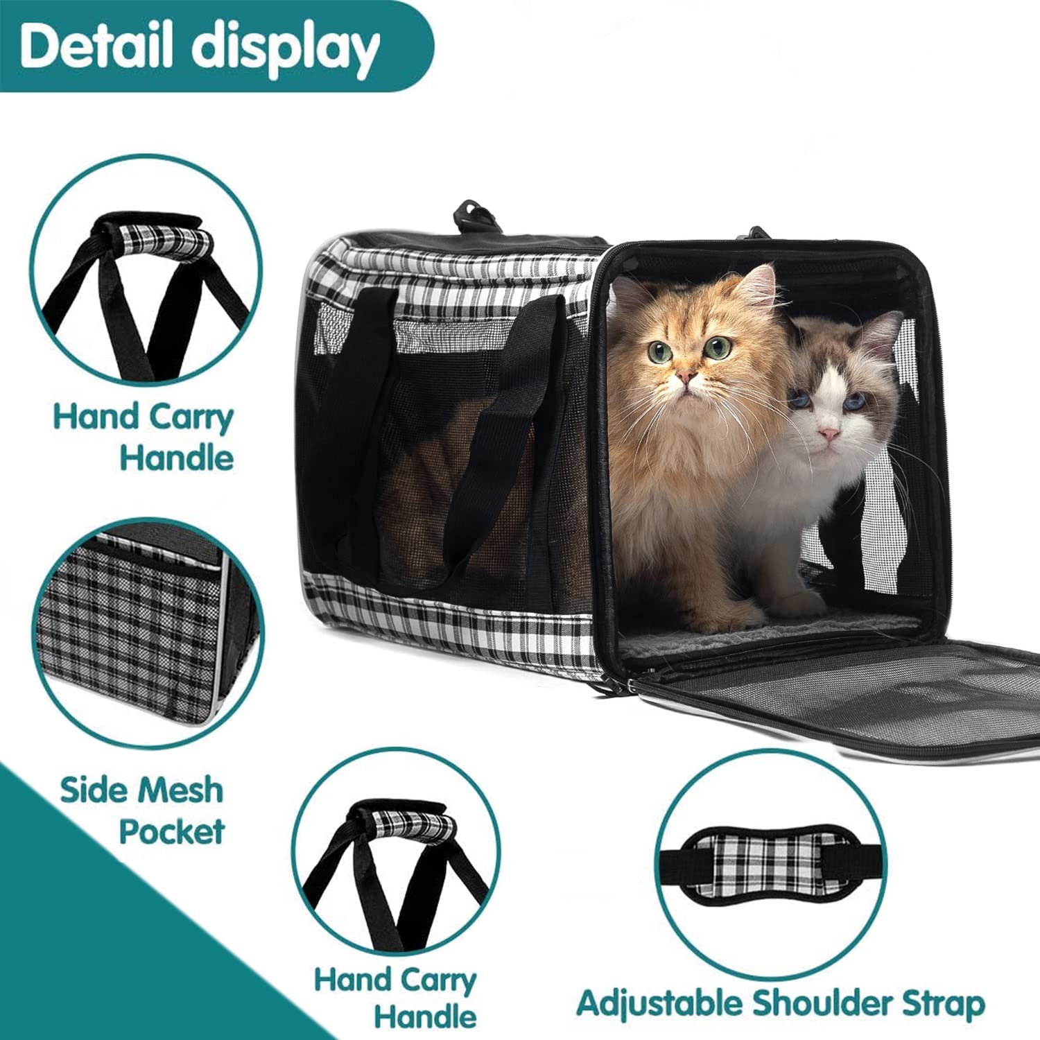 Expawlorer Large Cat Carrier For 2 Cats, Soft-Sided Pet Carrier For Cat,Top Load Cat Carriers For Medium Cats Under 25,Airline A
