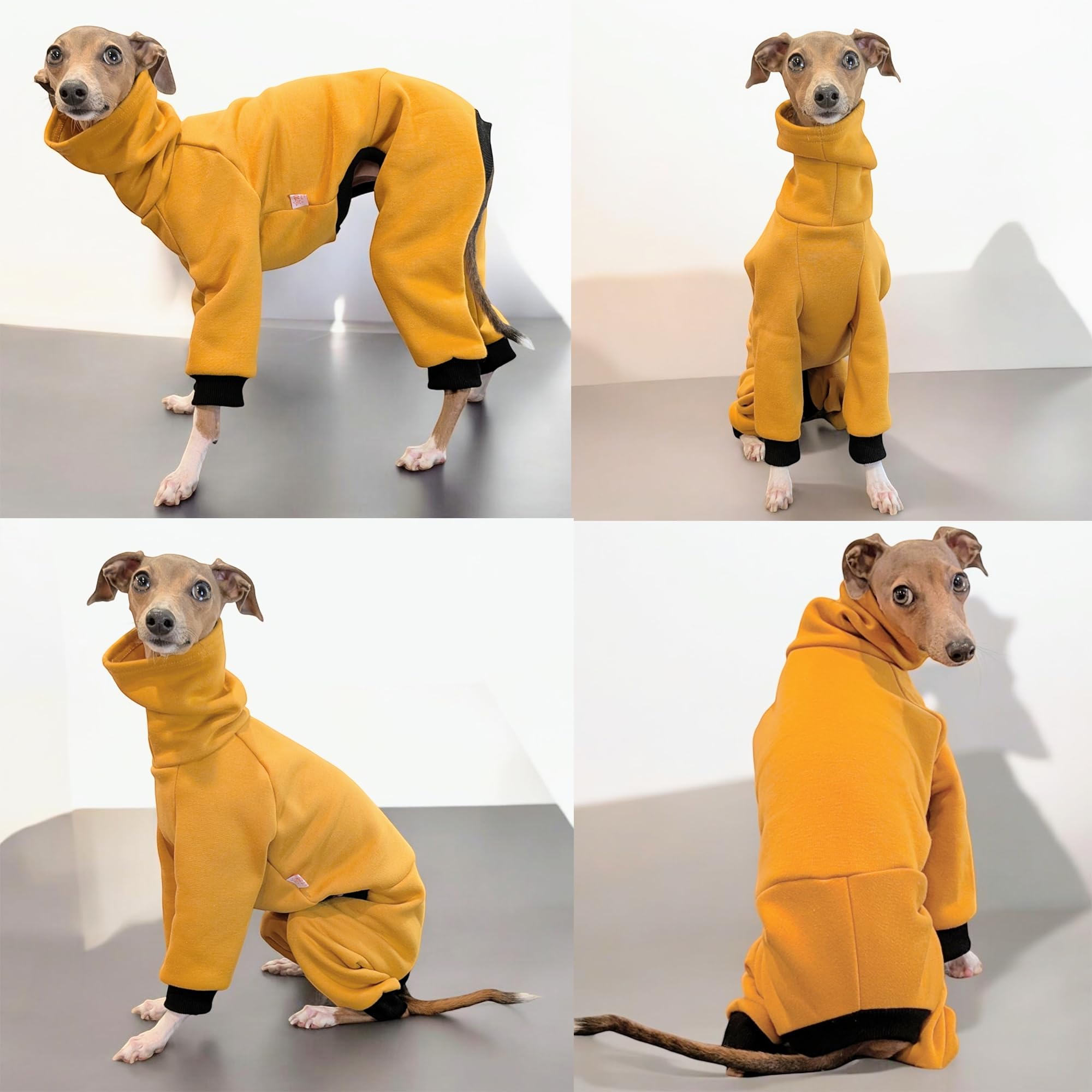 D Doggy Star Italian Greyhound Clothes Strechy Fleeced Lining Simple Onesie Whippet For Dog Coat (2Xl,Simple Mustard)