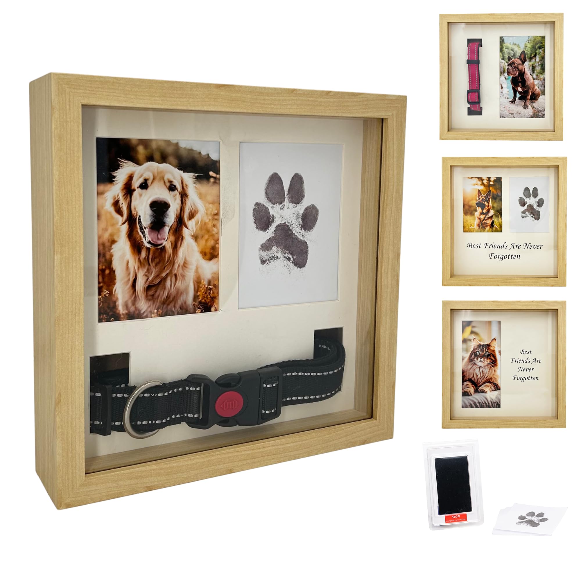 Otterpets Memorial Picture Frame For Pets - Paw Print Kit - Remembrance For Dogs & Cats - Shadow Box With Collar - Keepsake Trib