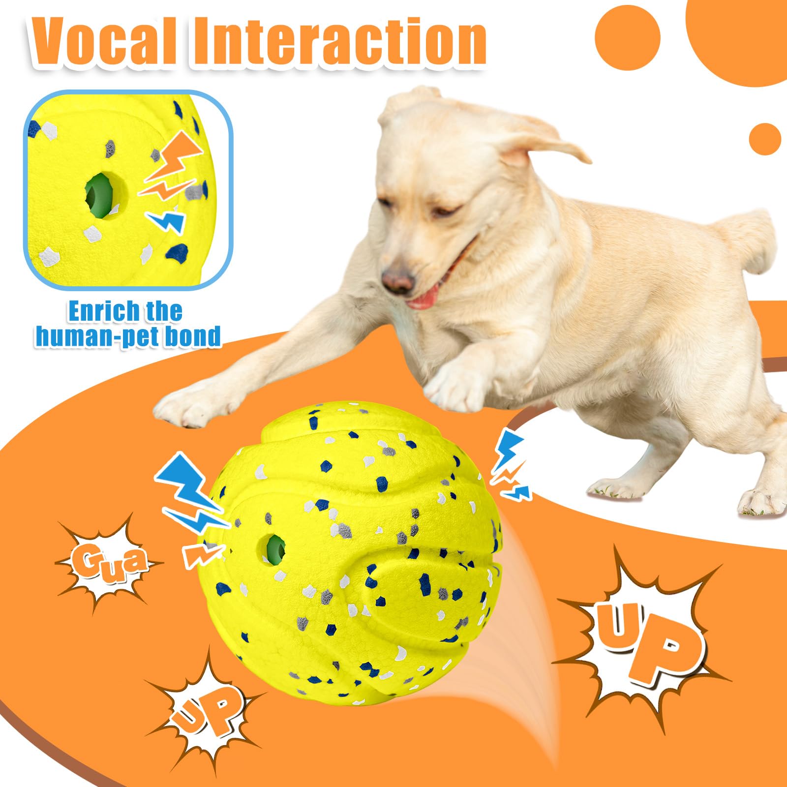 Moonorange Large Dog Vocal Balls, Interactive Squeaky Dogs Balls, Tough Chewing Ball For Aggressive Chewers Training Teeth Clean